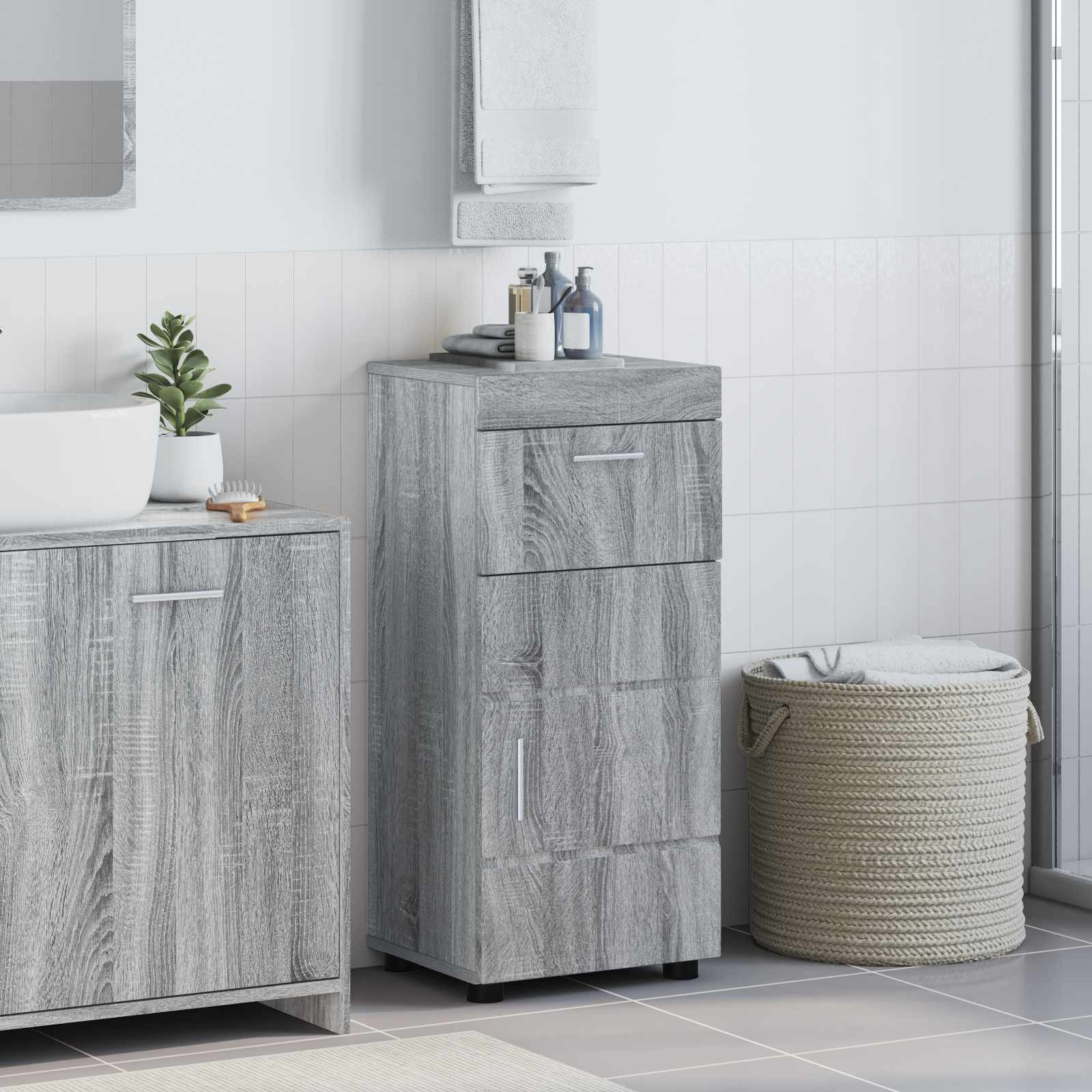 vidaXL Badezimmerschrank-Set TULUM Graues Sonoma 37 x 31,5 x 82 cm
