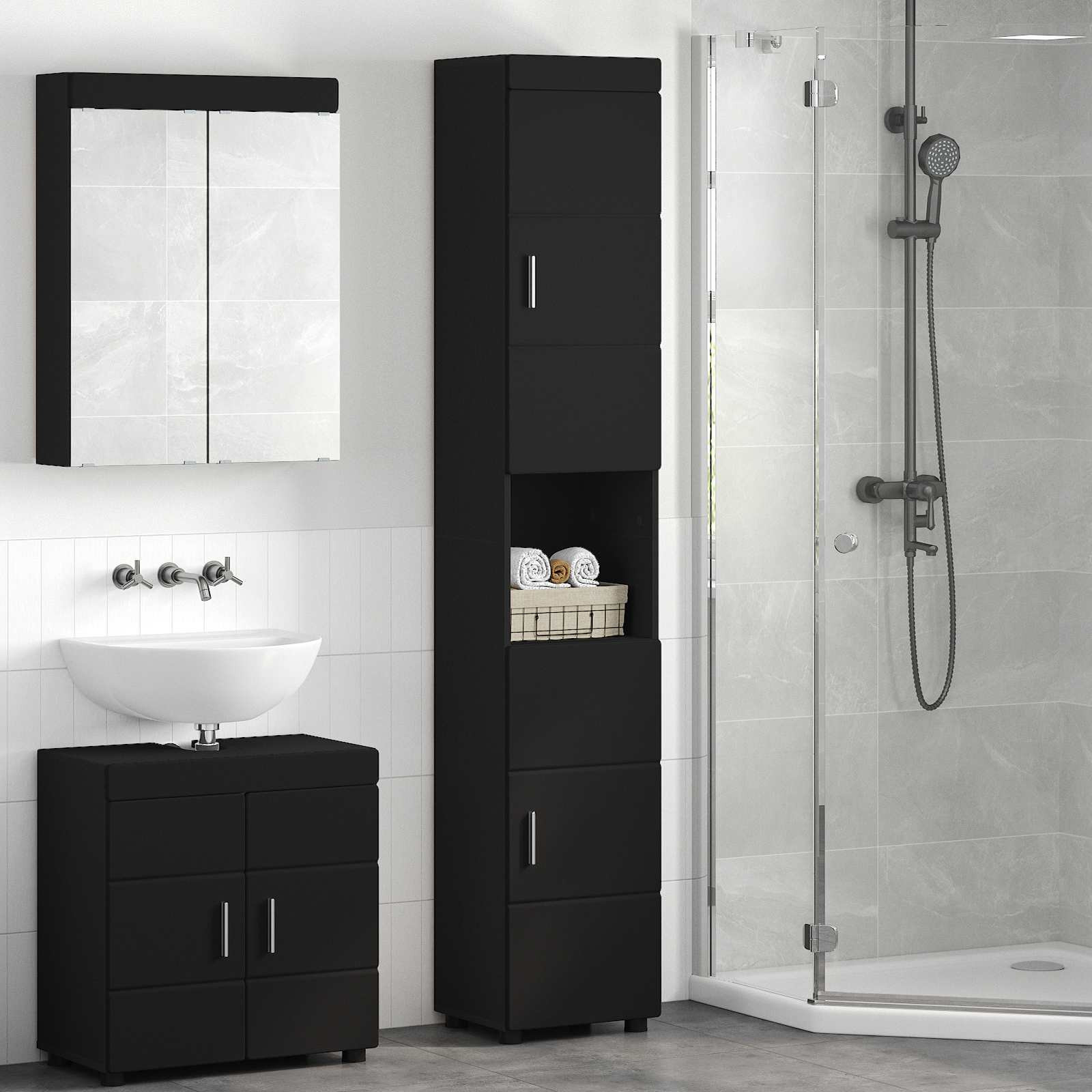 vidaXL Badezimmerschrank-Set TULUM Schwarz 37 x 31,5 x 203 cm