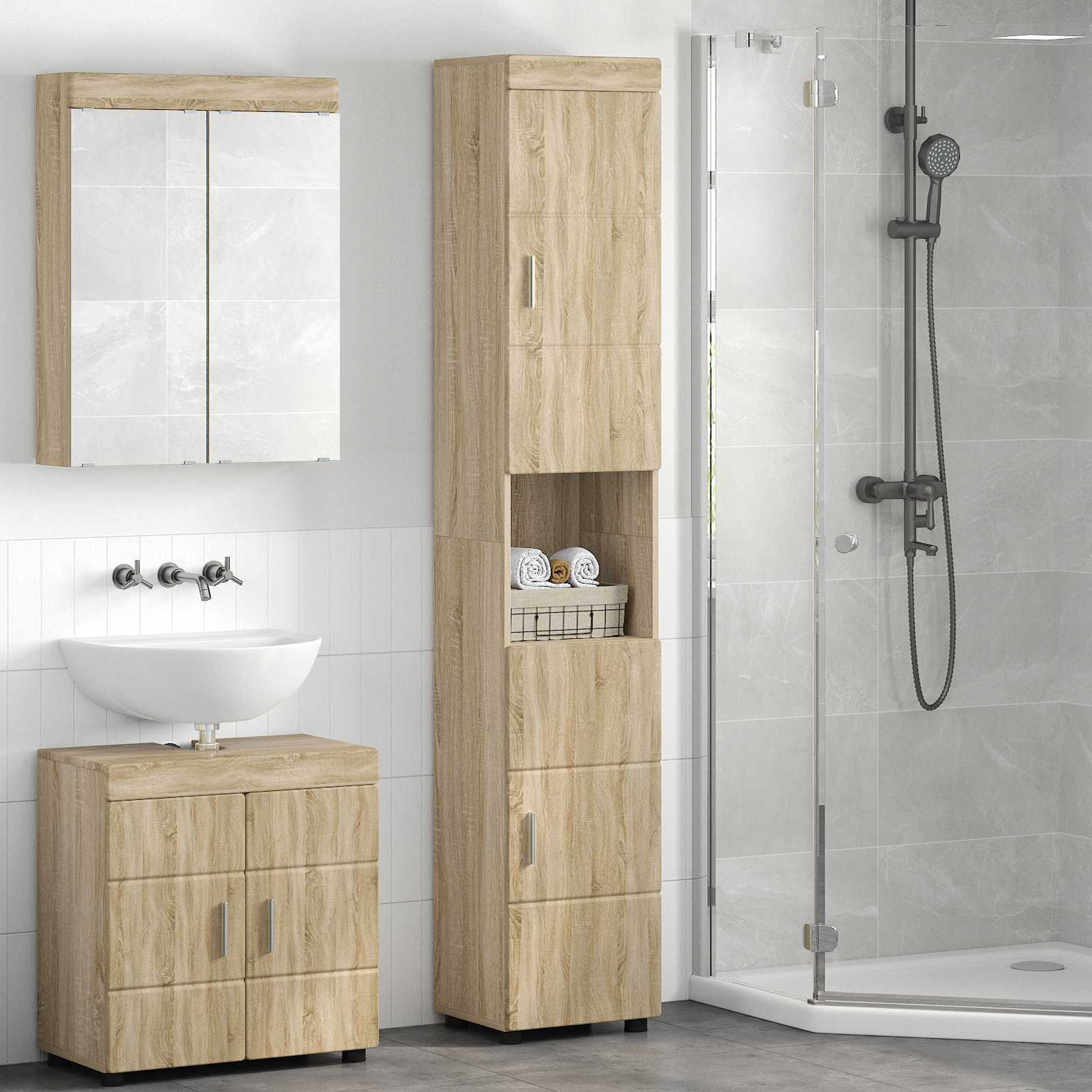 vidaXL Badezimmerschrank-Set TULUM Sonoma-Eiche 37 x 31,5 x 203 cm