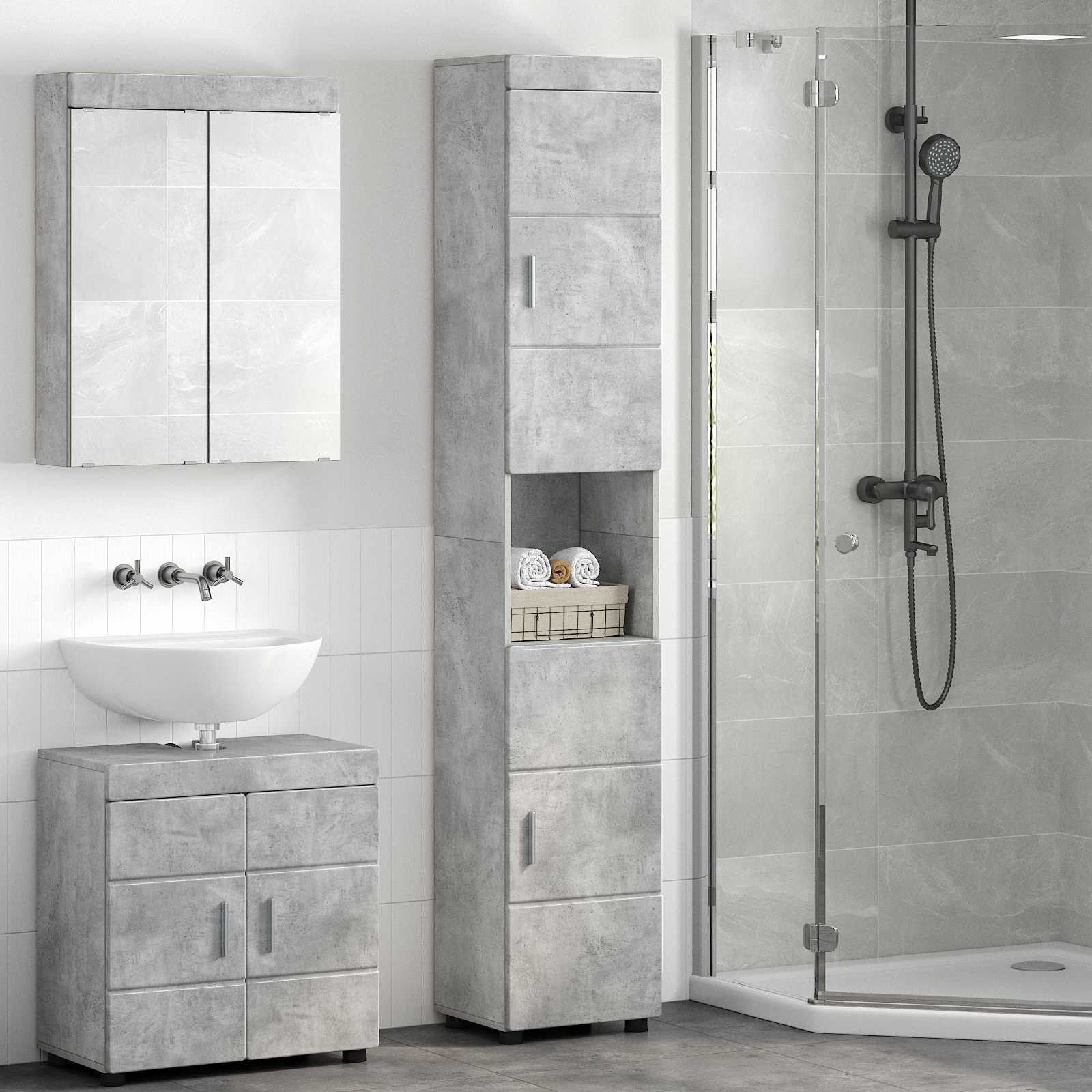 vidaXL Badezimmerschrank-Set TULUM Beton Grau 37 x 31,5 x 203 cm