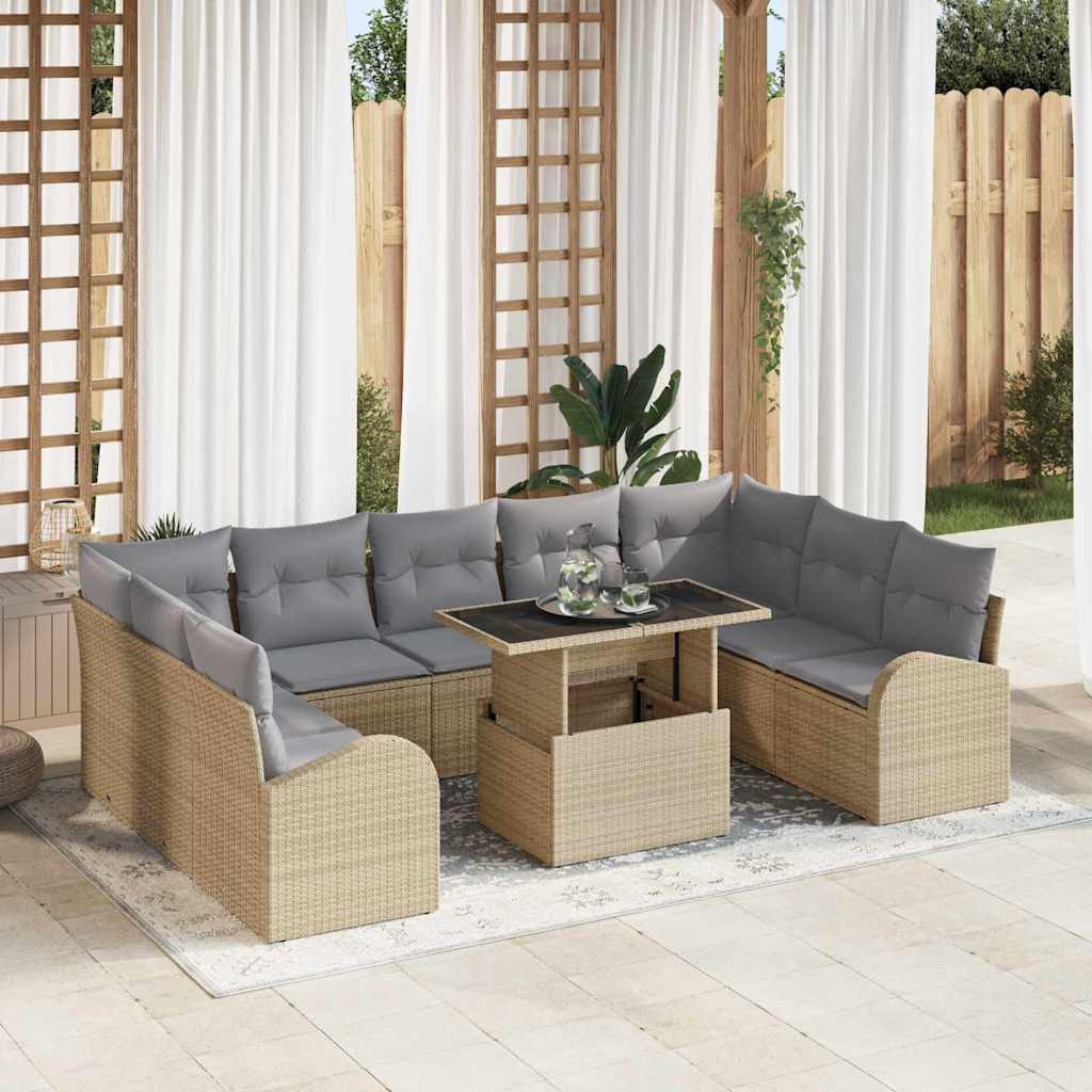 vidaXL Gartensofa-set mit Kissen 10 pcs Beige und Hellgrau Poly-Rattan