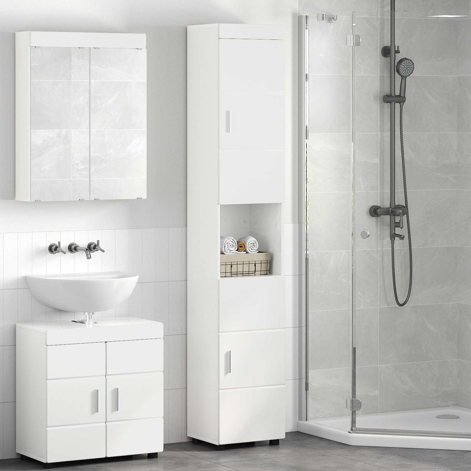 vidaXL Badezimmerschrank-Set TULUM Hochglanz Weiß 37 x 31,5 x 203 cm