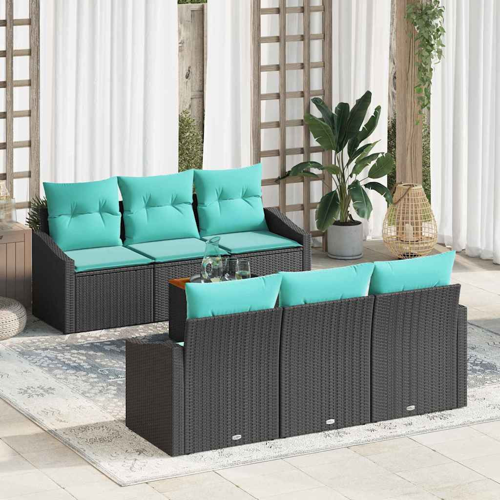 vidaXL Gartensofa-set mit Kissen 7 pcs Schwarz Poly-Rattan