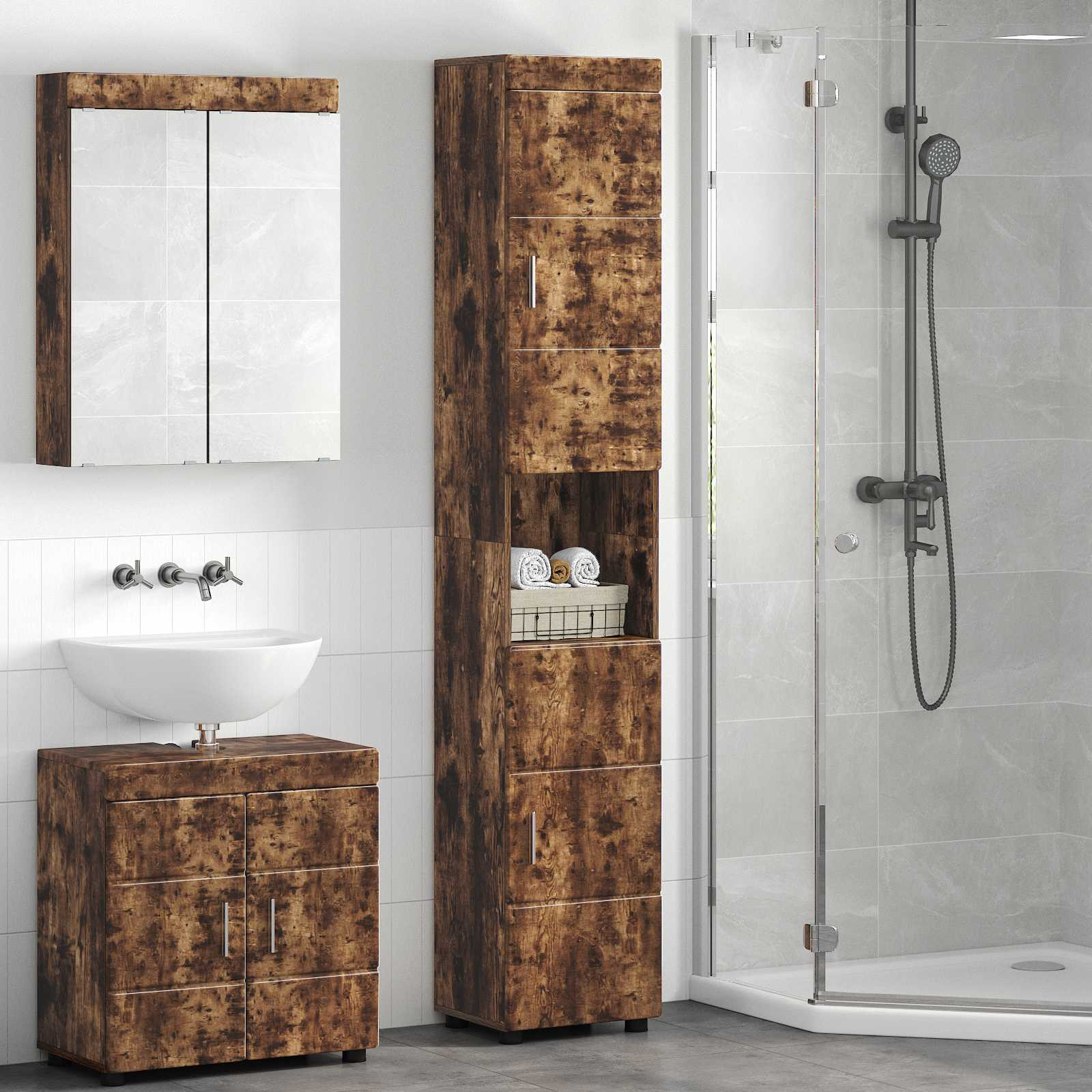 vidaXL Badezimmerschrank-Set TULUM Geräucherte Eiche Holzwerkstoff