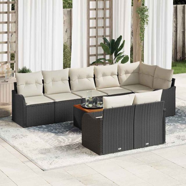 vidaXL Gartensofa-set mit Kissen 9 pcs Schwarz Poly-Rattan