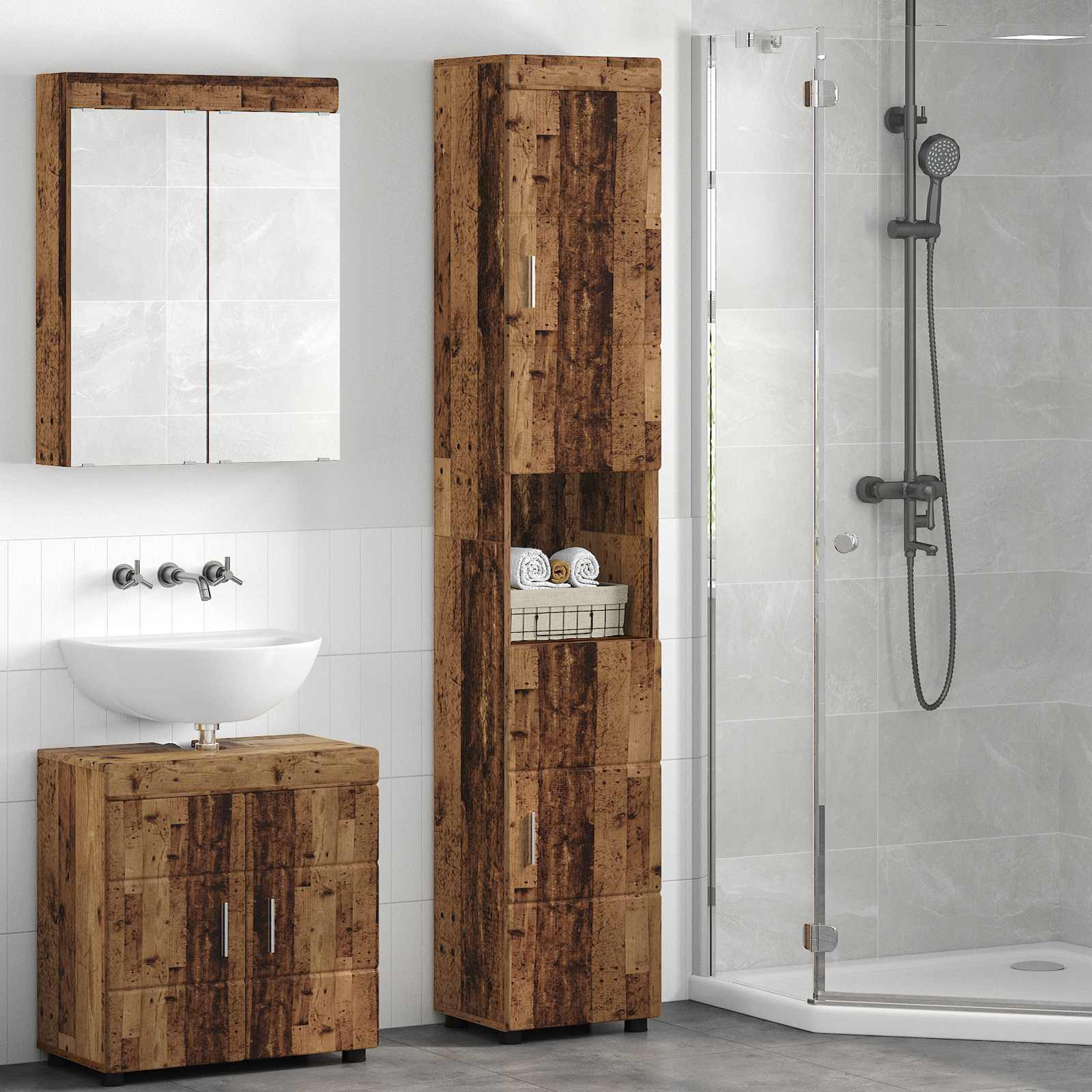 vidaXL Badezimmerschrank-Set TULUM Altholz 37 x 31,5 x 203 cm