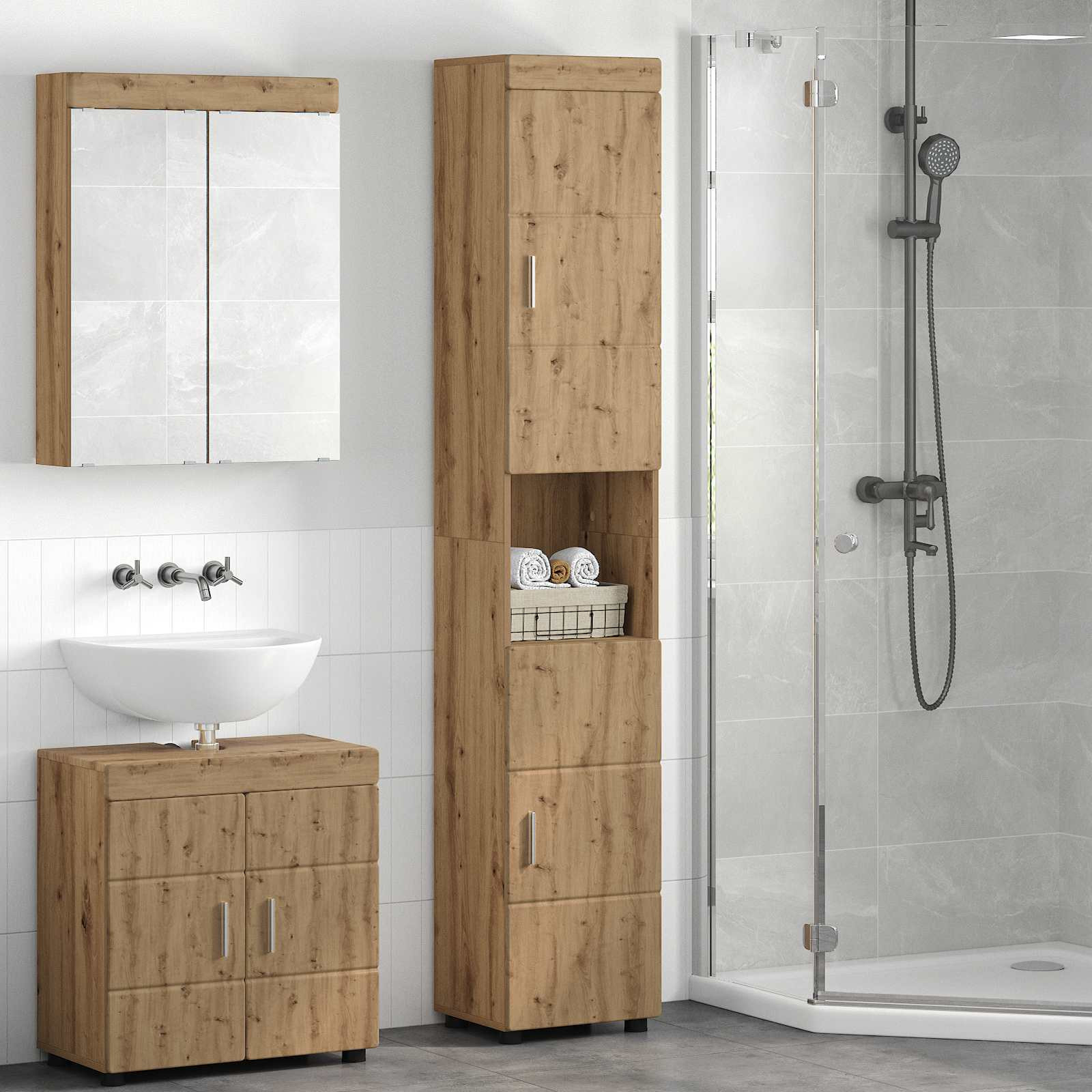 vidaXL Badezimmerschrank-Set TULUM Artisan-Eiche 37 x 31,5 x 203 cm