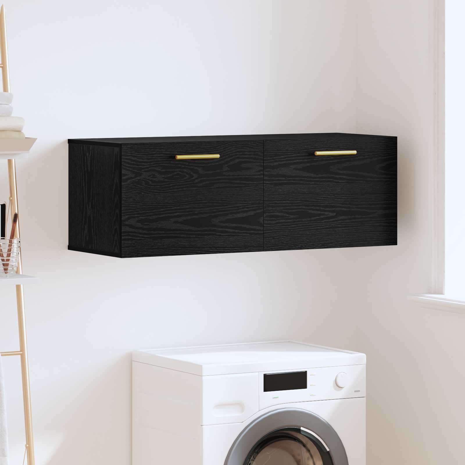 vidaXL Wandschrank Schwarz Eichen-Optik 100 x 36,5 x 35 cm
