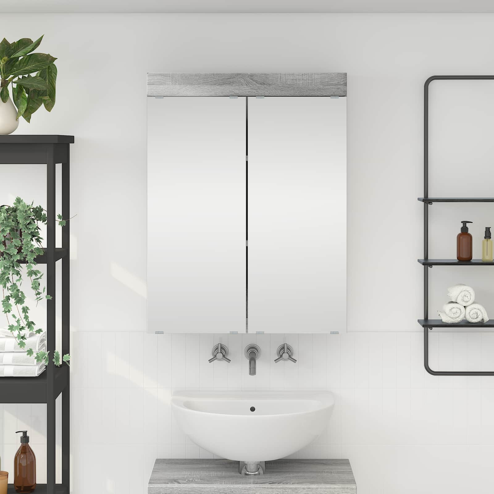 vidaXL Badezimmerspiegelschrank TULUM Graues Sonoma 60 x 16,5 x 78 cm