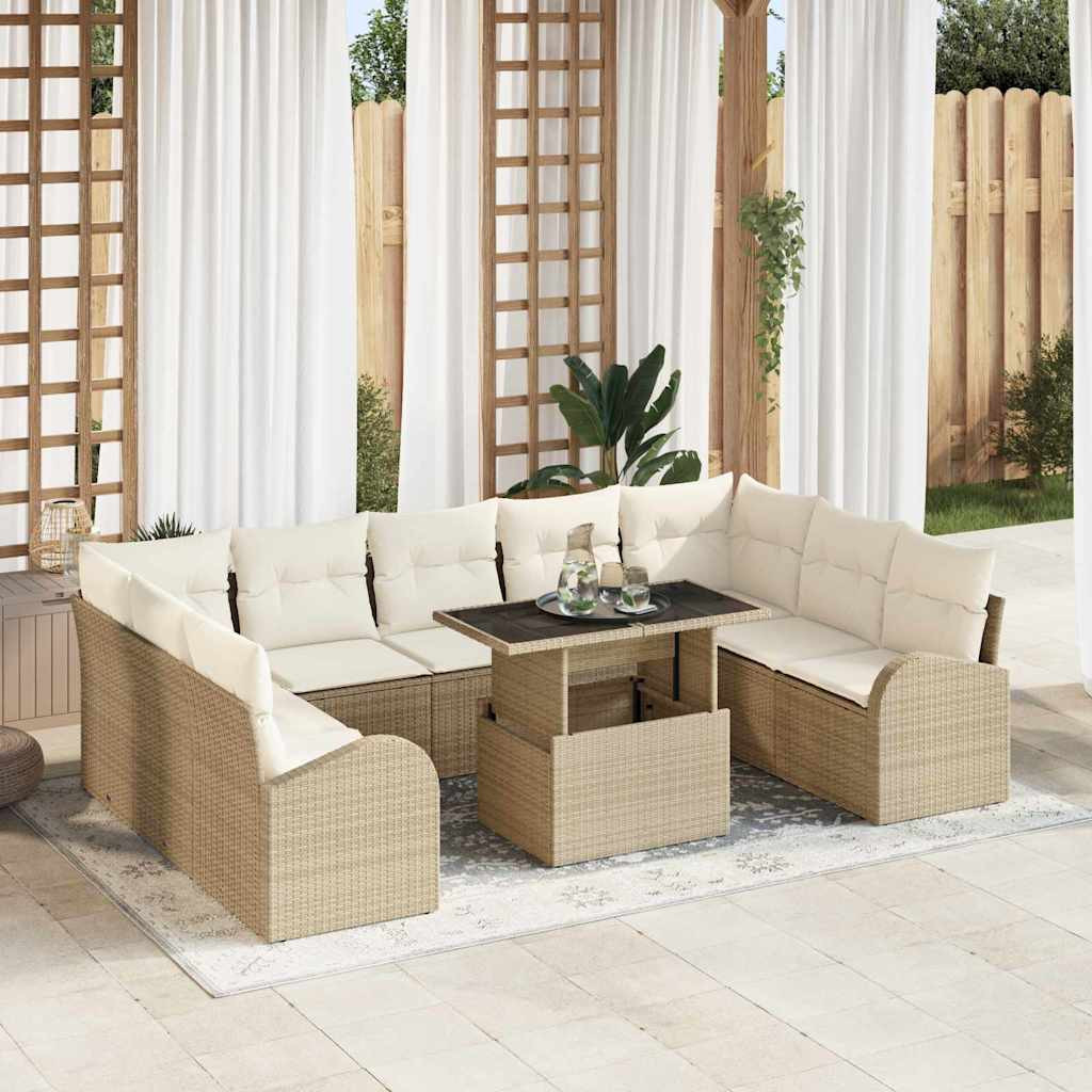 vidaXL Gartensofa-set mit Speicher 10 pcs Beige und Creme Poly-Rattan