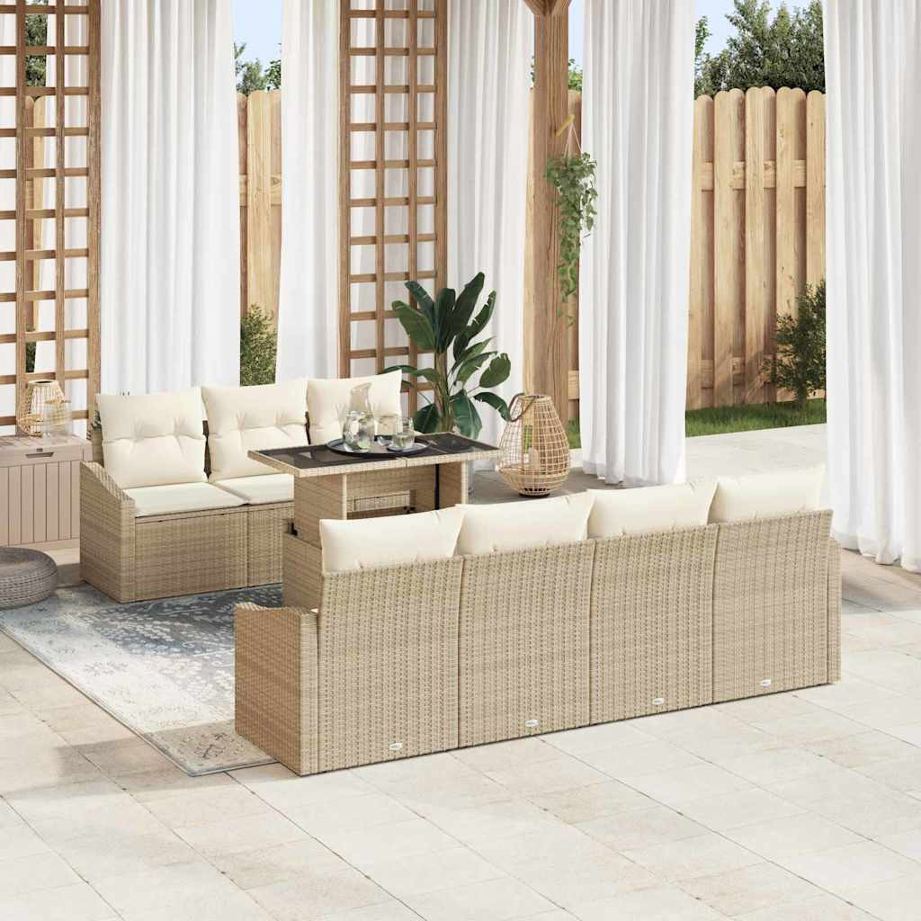 vidaXL Gartensofa-set mit Kissen 8 pcs Beige und Creme Poly-Rattan