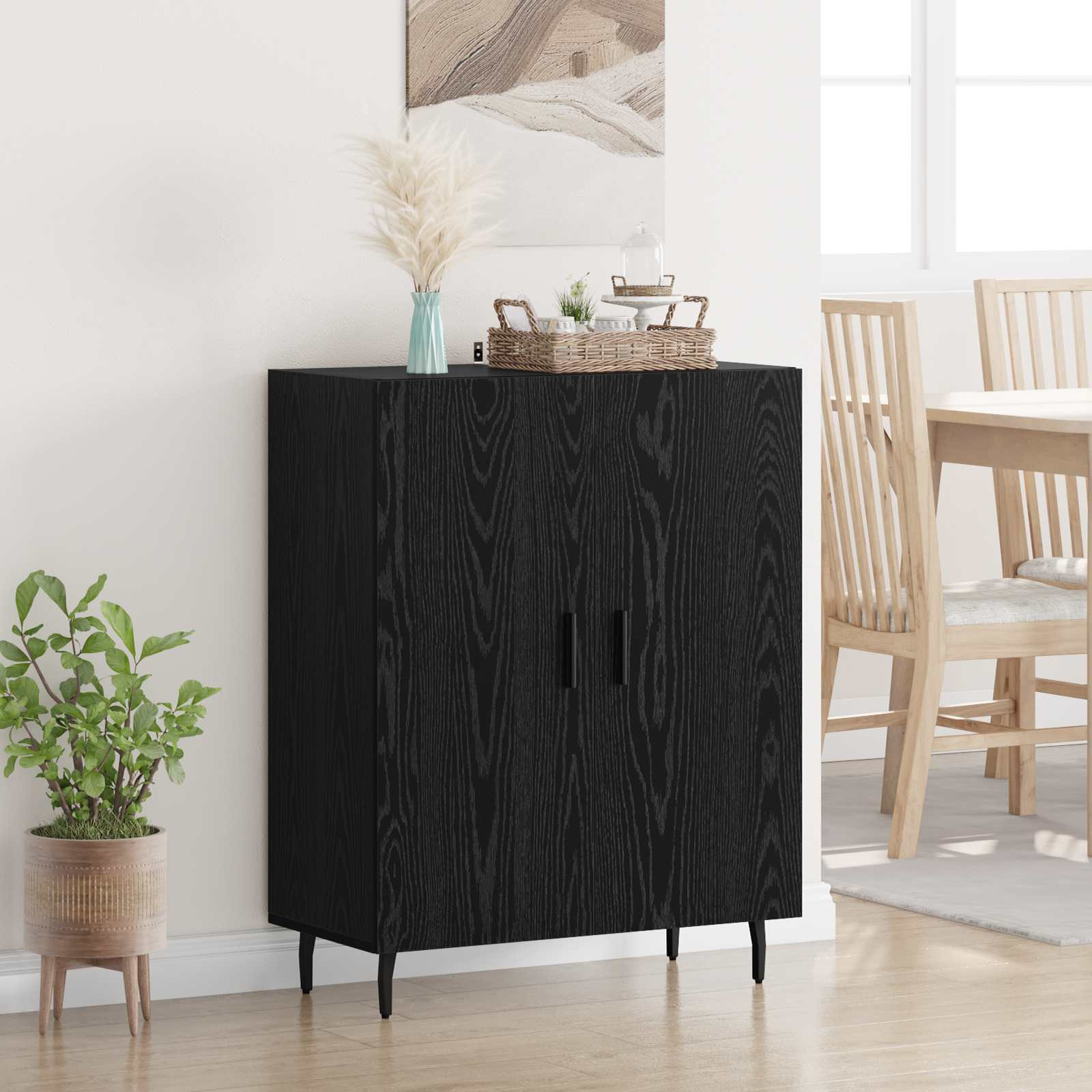 vidaXL Sideboard Schwarz Eichen-Optik 69,5 x 34 x 90 cm Holzwerkstoff