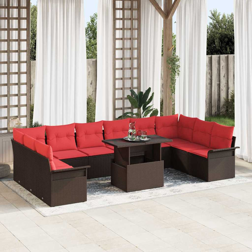 vidaXL Sofa Set mit Kissen 11 pcs Braun Poly-Rattan