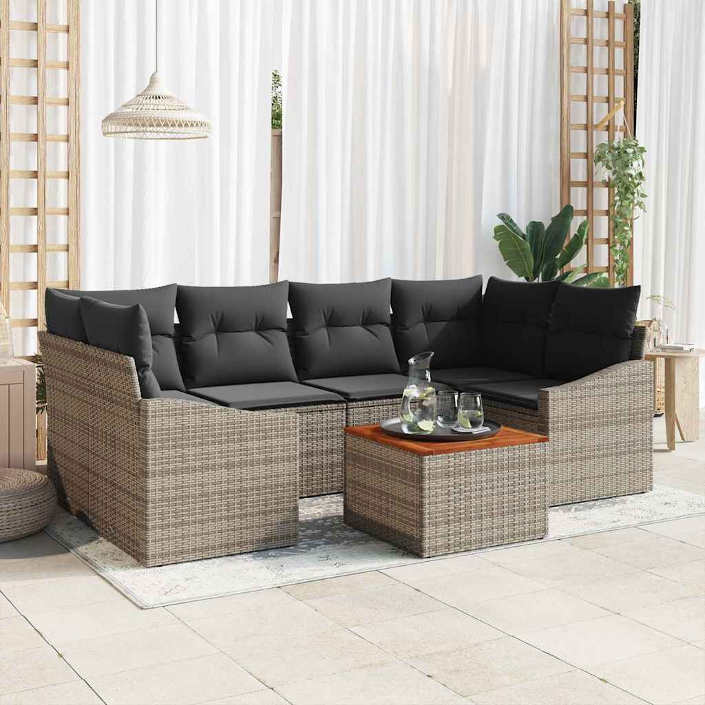 vidaXL Gartensofa-set mit Kissen 7 pcs Grau Poly-Rattan
