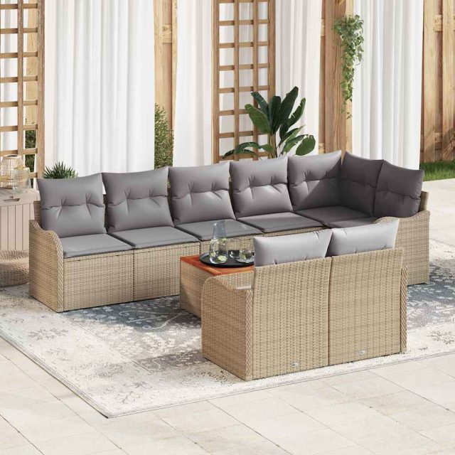 vidaXL Gartensofa-set mit Kissen 9 pcs Beige Poly-Rattan