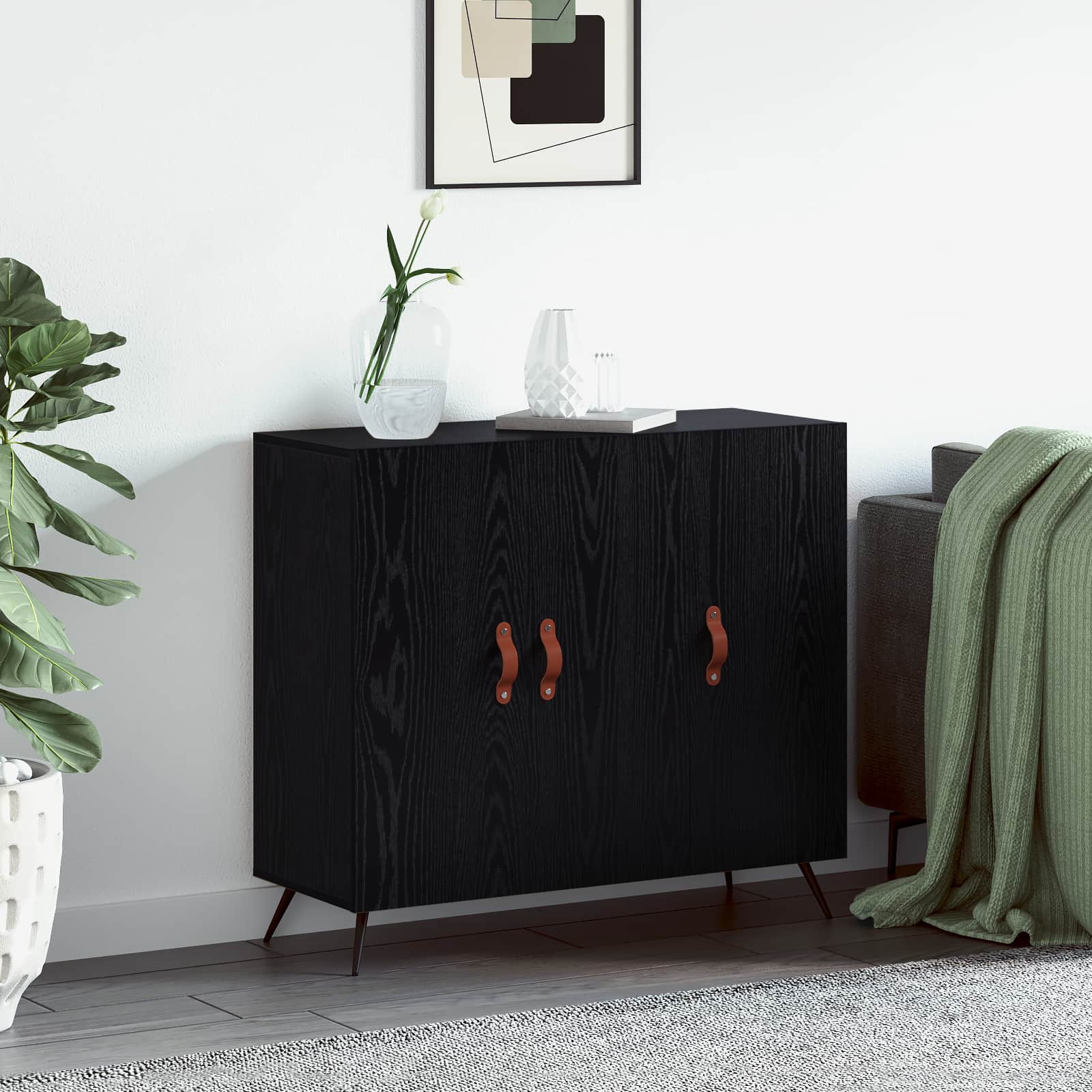 vidaXL Sideboard Schwarz Eichen-Optik 89,5 x 34 x 80 cm Holzwerkstoff