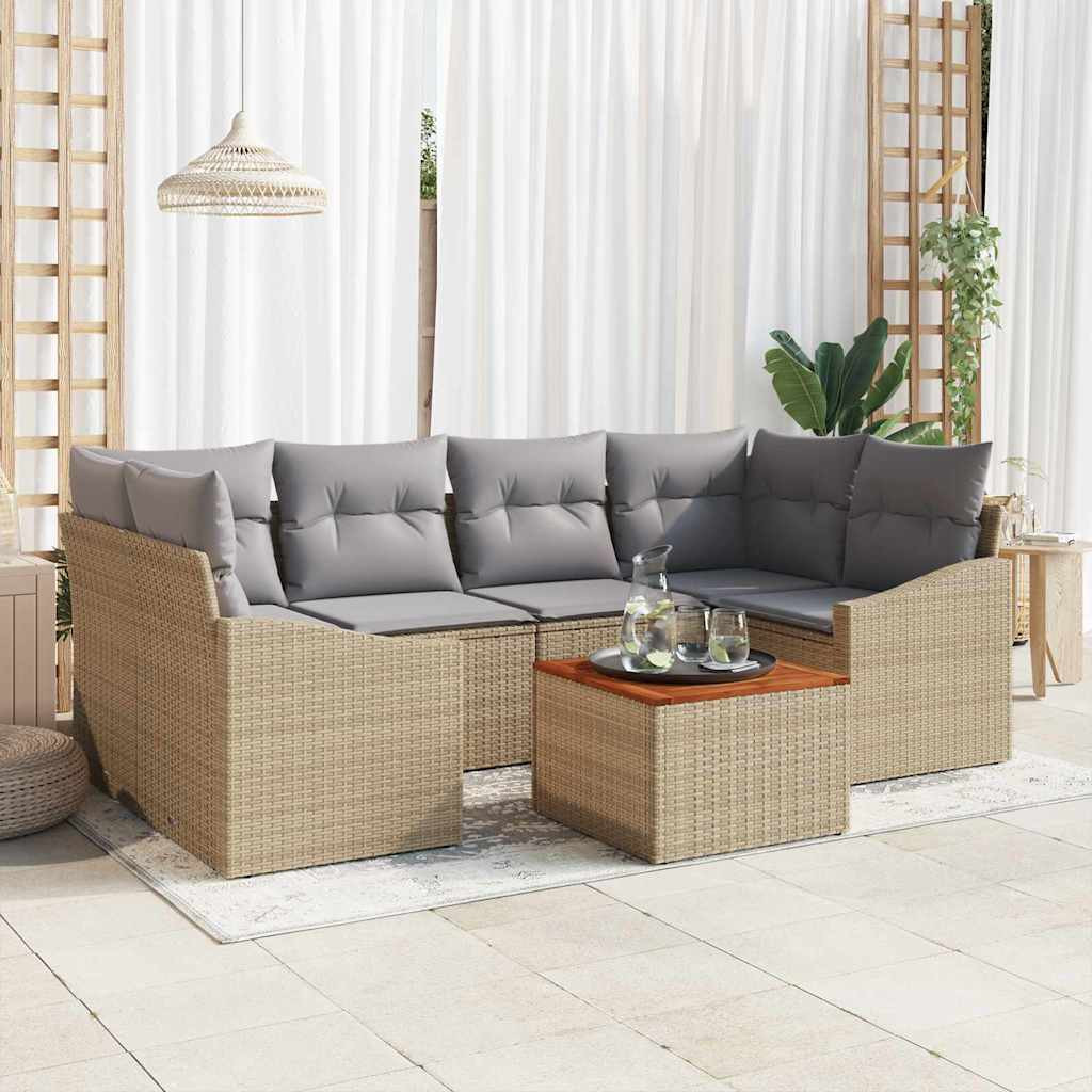 vidaXL Gartensofa-set mit Kissen 7 pcs Beige Poly-Rattan