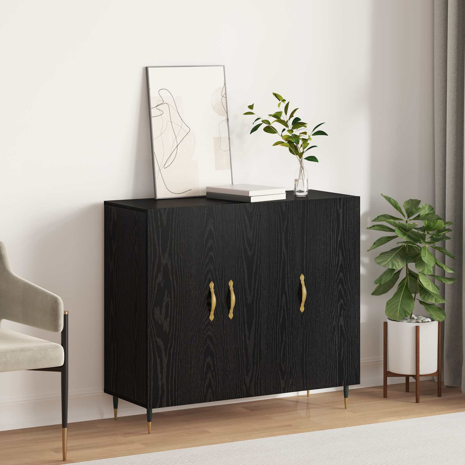 vidaXL Sideboard Schwarz Eichen-Optik 90 x 34 x 80 cm Holzwerkstoff