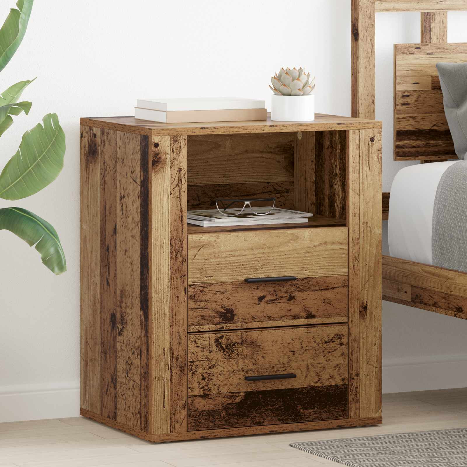 vidaXL Nachttisch mit Schubladen Altholz 35 x 50 x 60 cm Holzwerkstoff