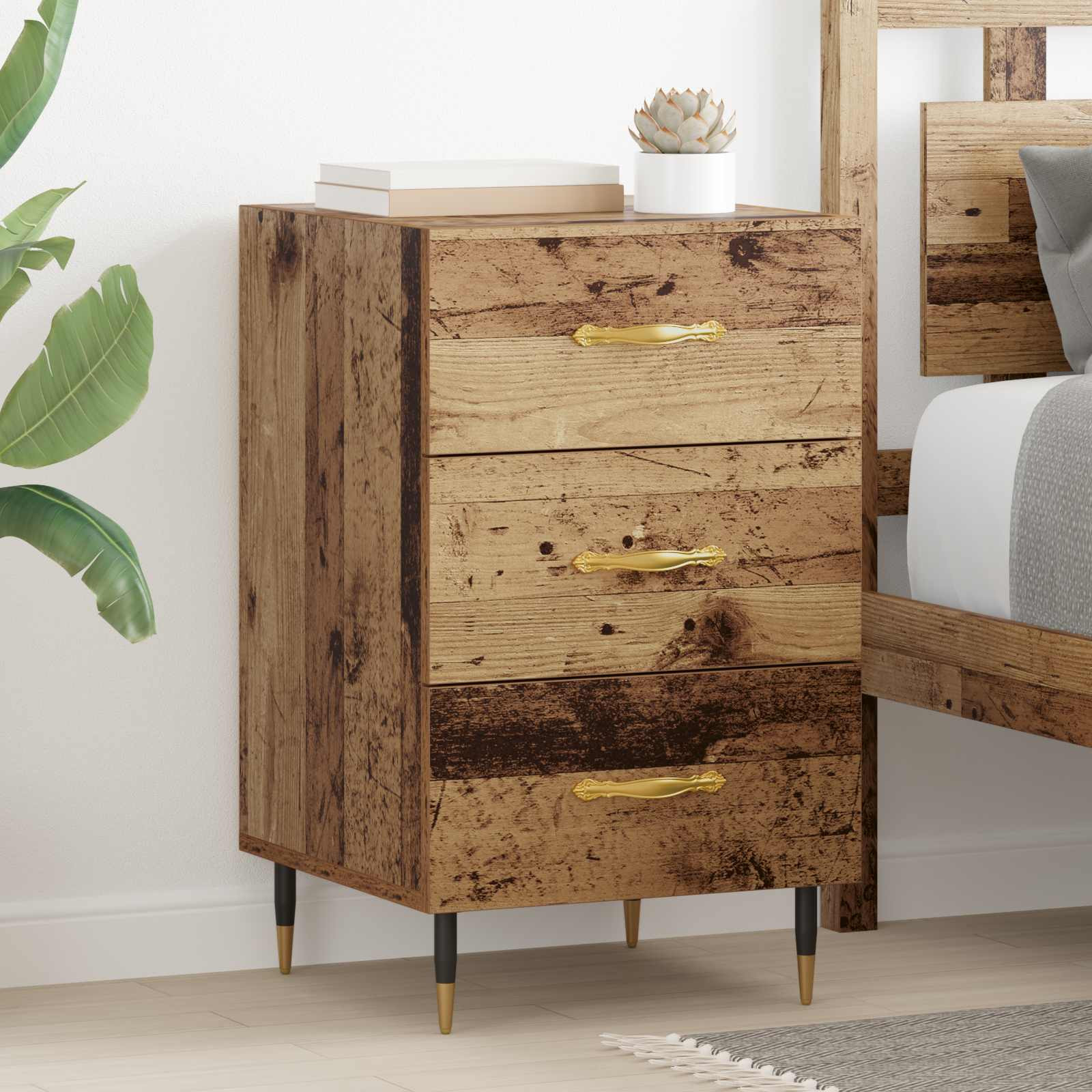 vidaXL Nachttisch mit Schubladen Altholz 40 x 40 x 66 cm Holzwerkstoff