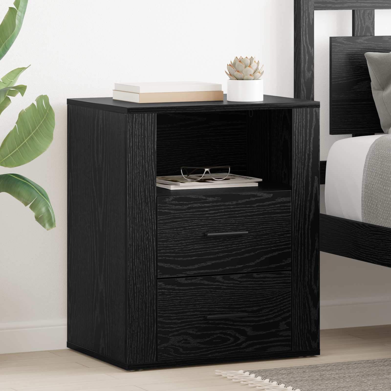 vidaXL Nachttisch Schwarz Eichen-Optik 35 x 50 x 60 cm Holzwerkstoff