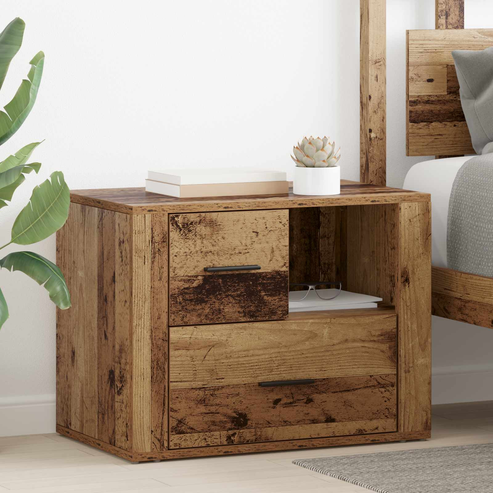 vidaXL Nachttisch mit Schubladen Altholz 35 x 60 x 50 cm Holzwerkstoff