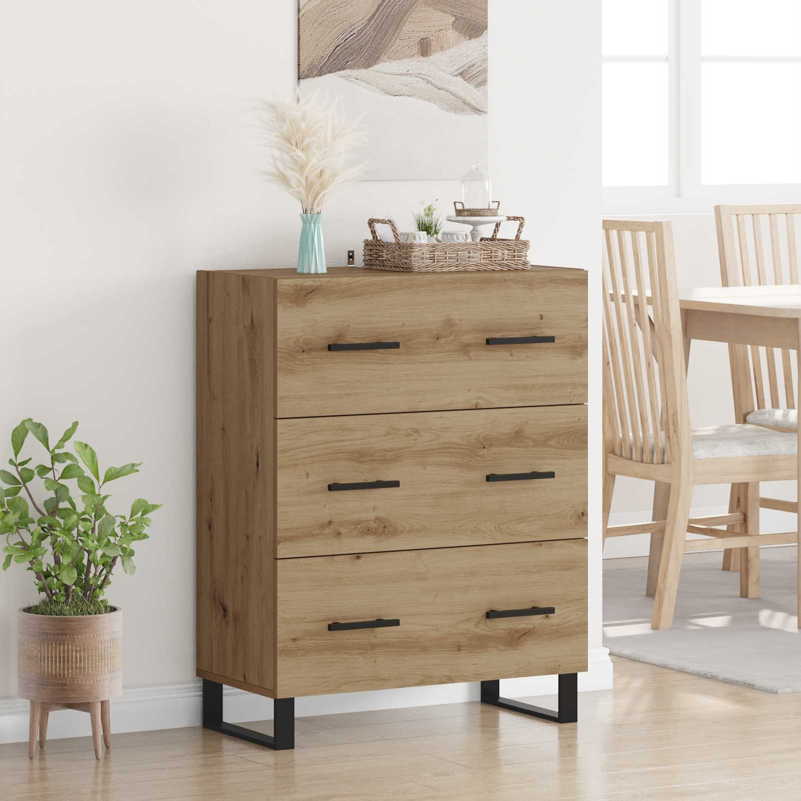 vidaXL Sideboard Artisan-Eiche 69,5 x 34 x 90 cm Verbundholz und Eisen