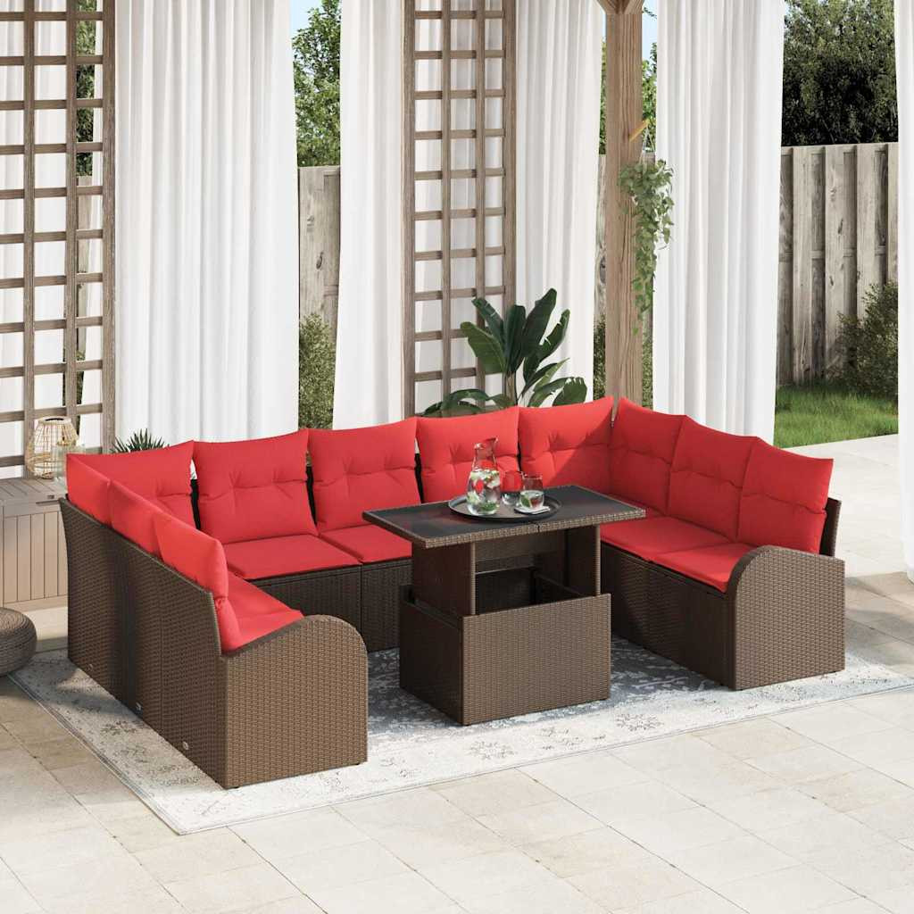 vidaXL Gartensofa-set mit Speicher mit Kissen 10 pcs Braun Poly-Rattan