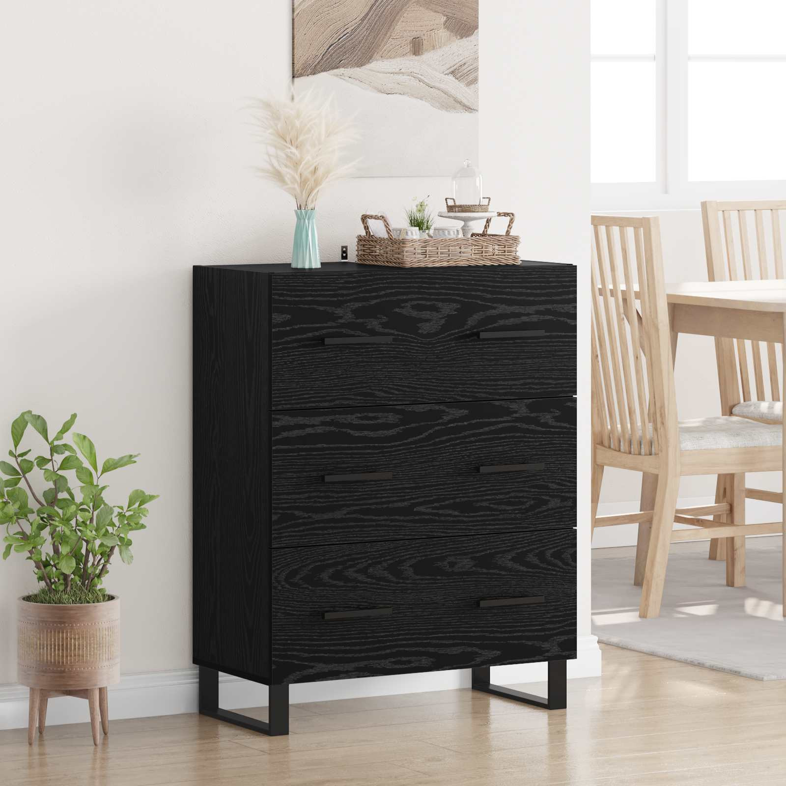 vidaXL Sideboard mit Schubladen Schwarz Eichen-Optik 69,5 x 34 x 90 cm