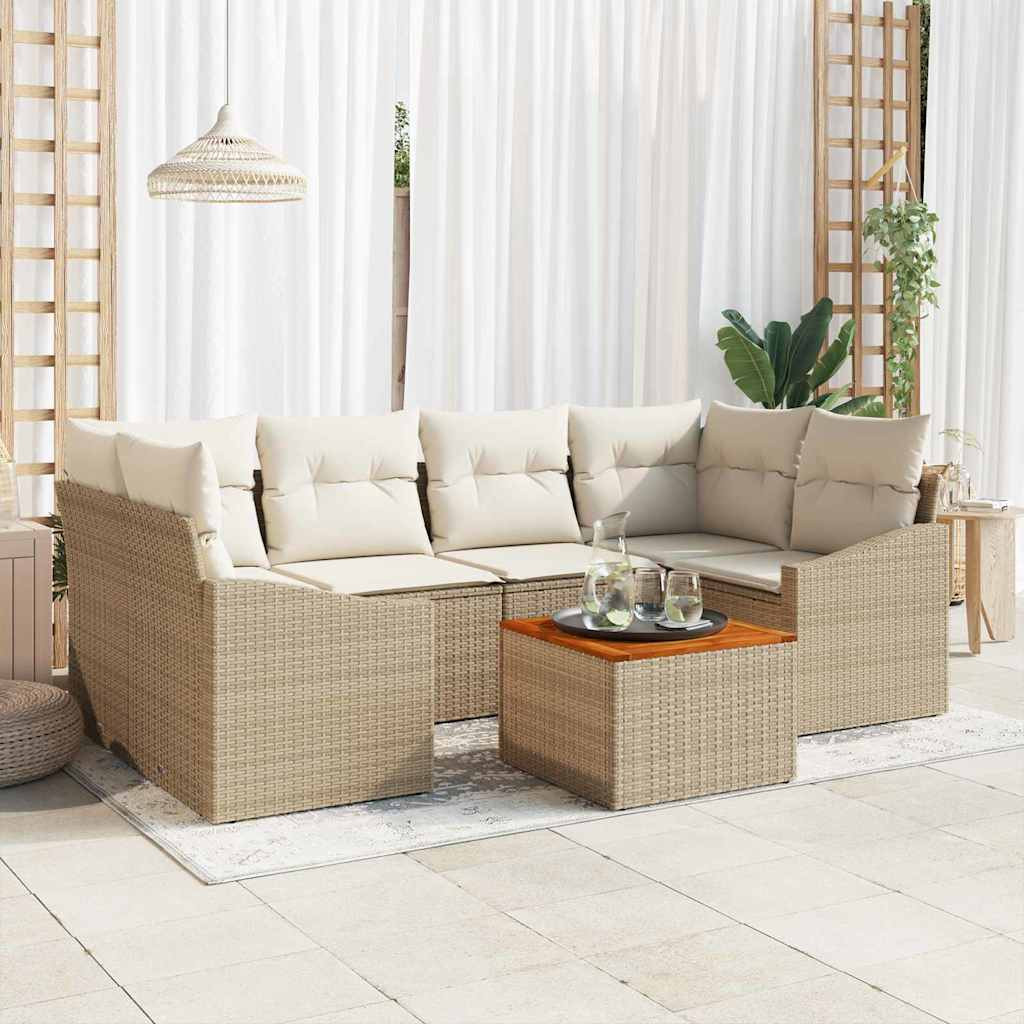 vidaXL Gartensofa-set mit Kissen 7 pcs Beige Poly-Rattan