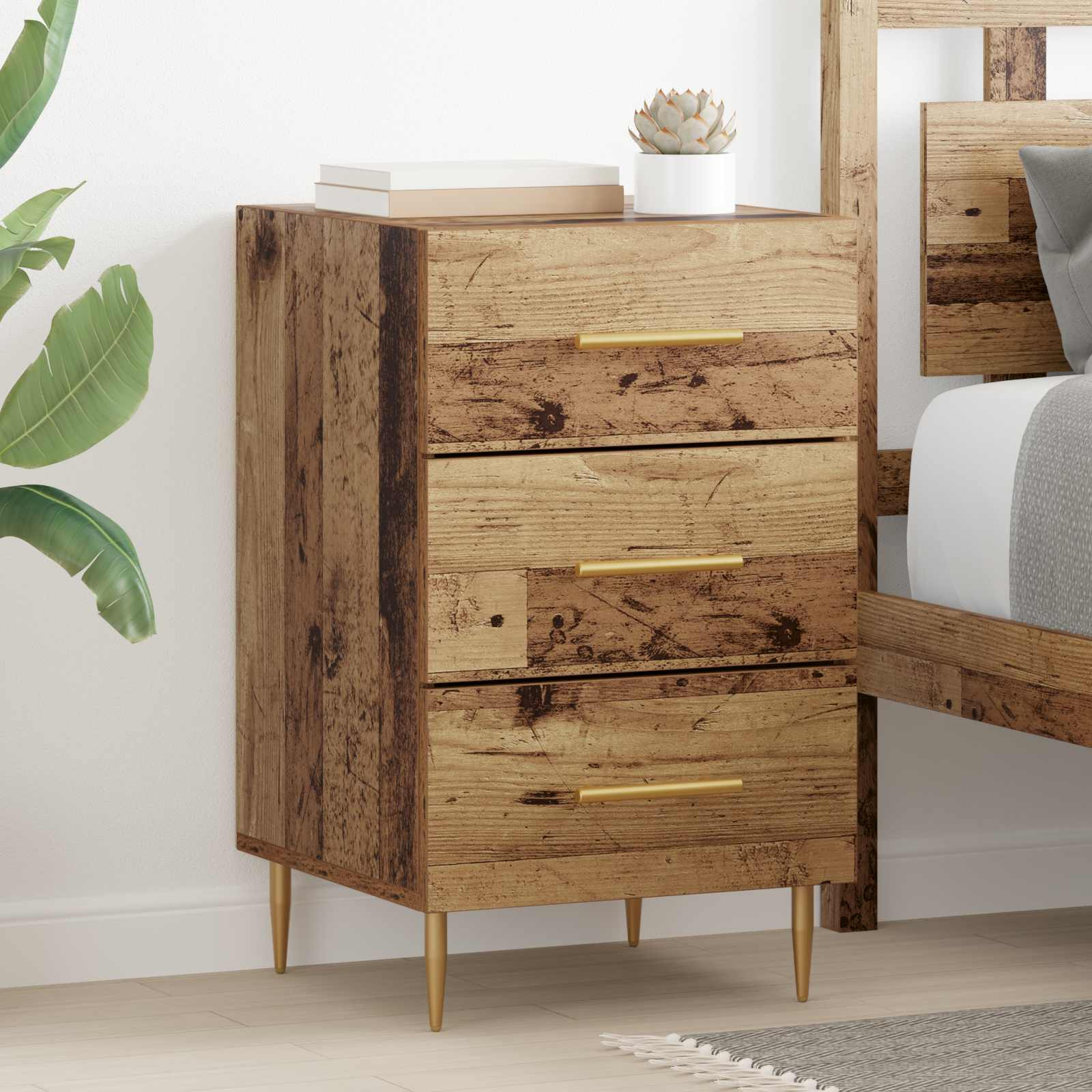 vidaXL Nachttisch mit Schubladen Altholz 40 x 40 x 66 cm Holzwerkstoff