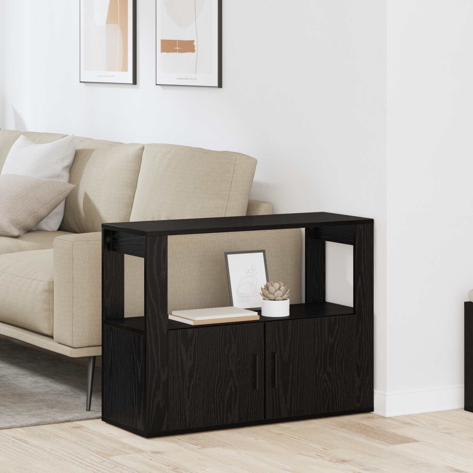 vidaXL Sideboard Schwarz Eichen-Optik 80 x 30 x 60 cm Holzwerkstoff
