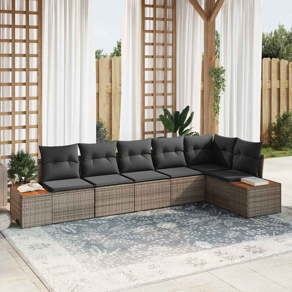 vidaXL Gartensofa-set mit Kissen 6 pcs Grau Poly Rattan