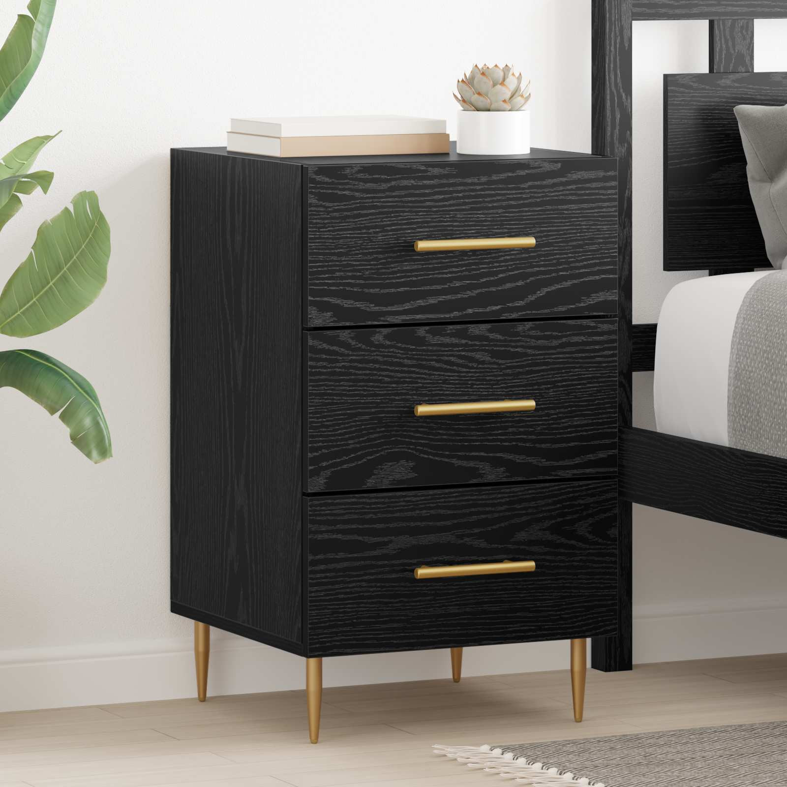 vidaXL Nachttisch Schwarz Eichen-Optik 40 x 40 x 66 cm Holzwerkstoff