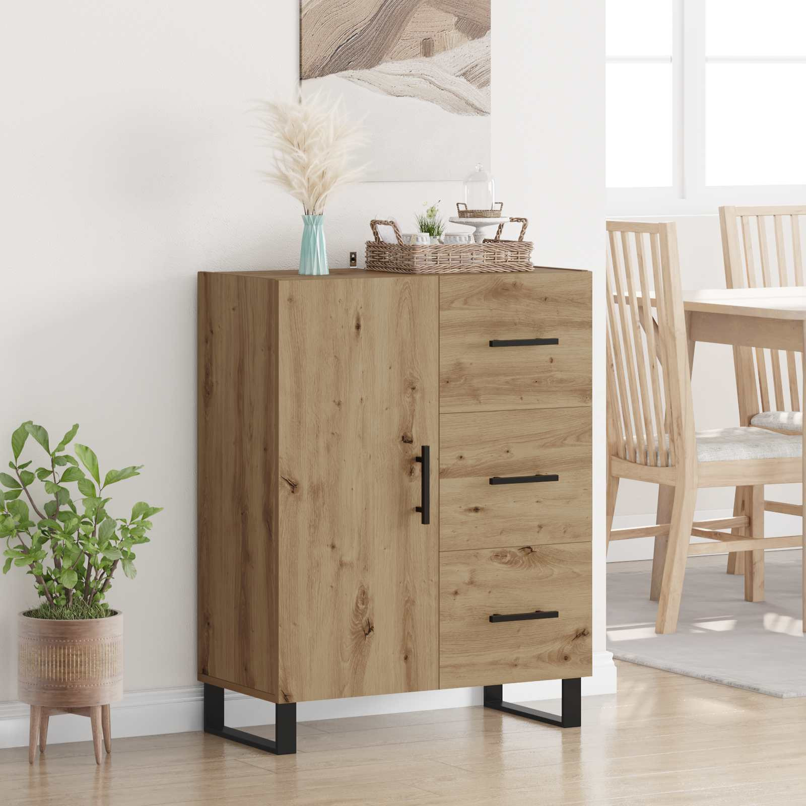 vidaXL Sideboard Artisan-Eiche 69,5 x 34 x 90 cm Verbundholz und Eisen