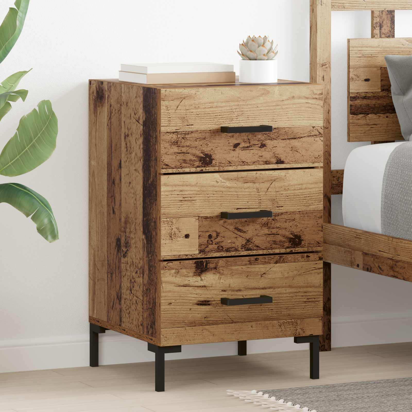 vidaXL Nachttisch mit Schubladen Altholz 40 x 40 x 66 cm Holzwerkstoff