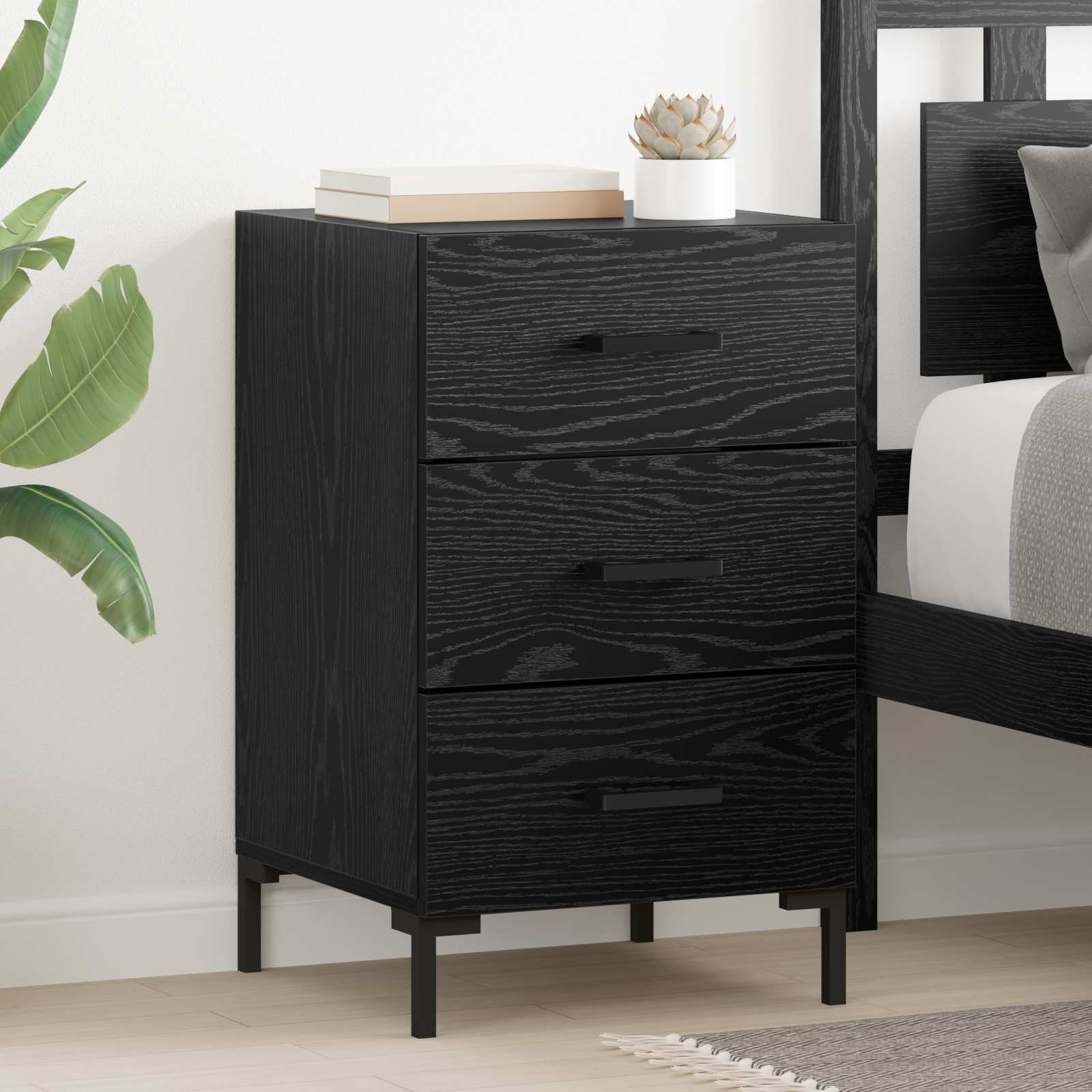 vidaXL Nachttisch Schwarz Eichen-Optik 40 x 40 x 66 cm Holzwerkstoff