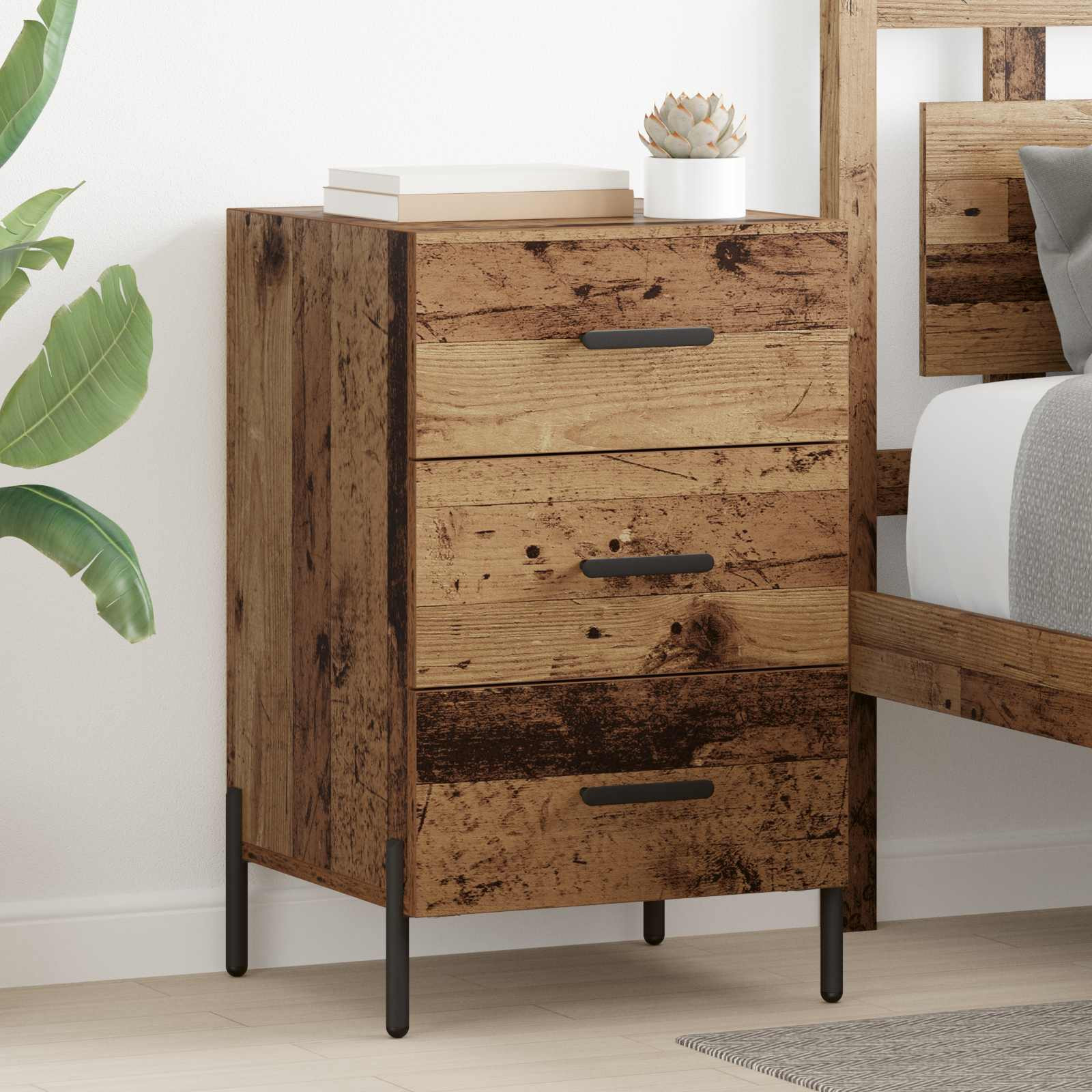 vidaXL Nachttisch mit Schubladen Altholz 40 x 40 x 66 cm Holzwerkstoff