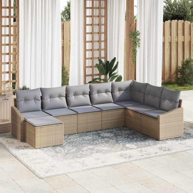vidaXL Sofa Set mit Kissen 8 pcs Beige Poly Rattan