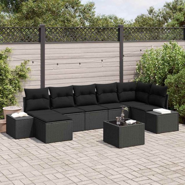 vidaXL Gartensofa-set mit Kissen 8 pcs Schwarz Poly-Rattan