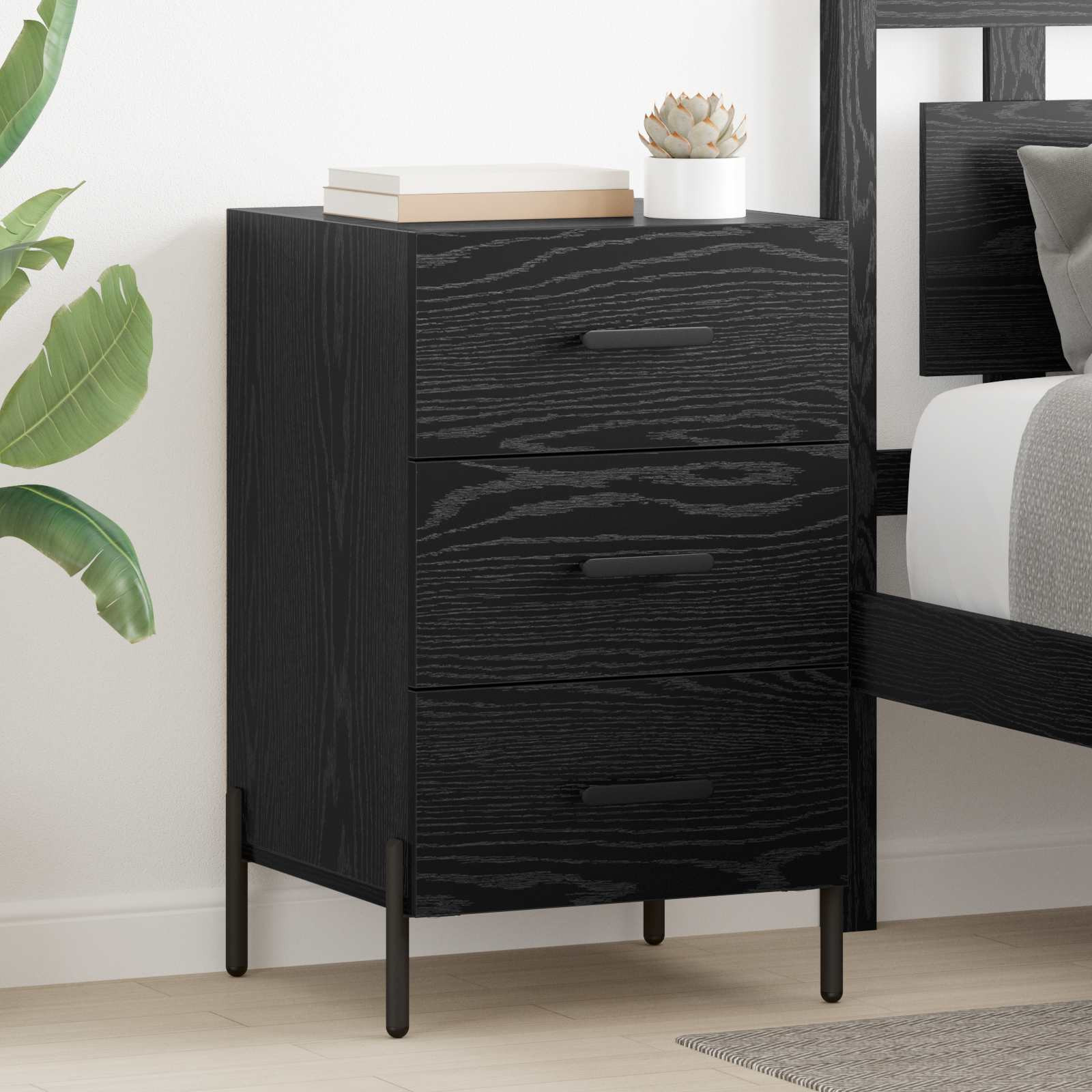 vidaXL Nachttisch Schwarz Eichen-Optik 40 x 40 x 66 cm Holzwerkstoff