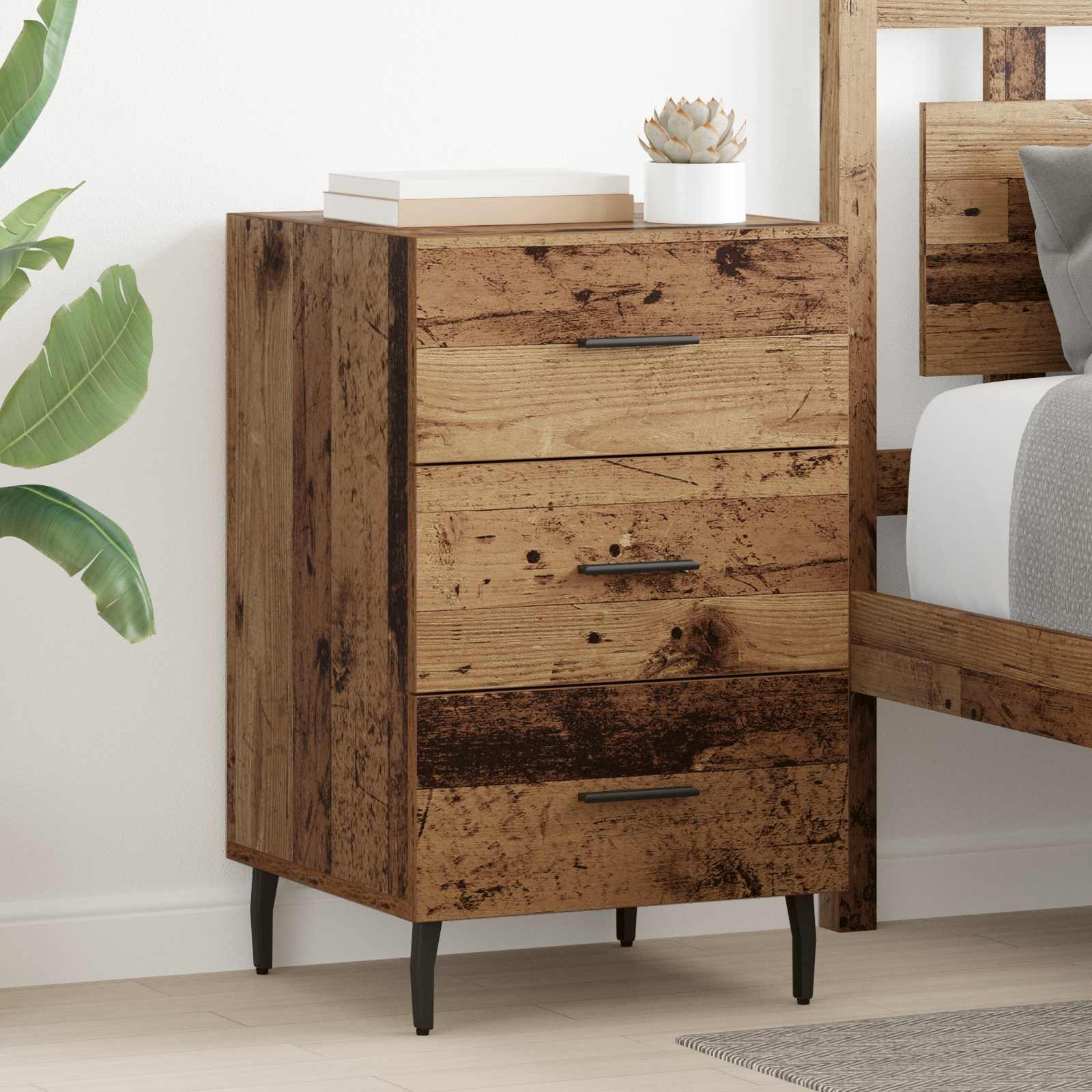vidaXL Nachttisch mit Schubladen Altholz 40 x 40 x 66 cm Holzwerkstoff