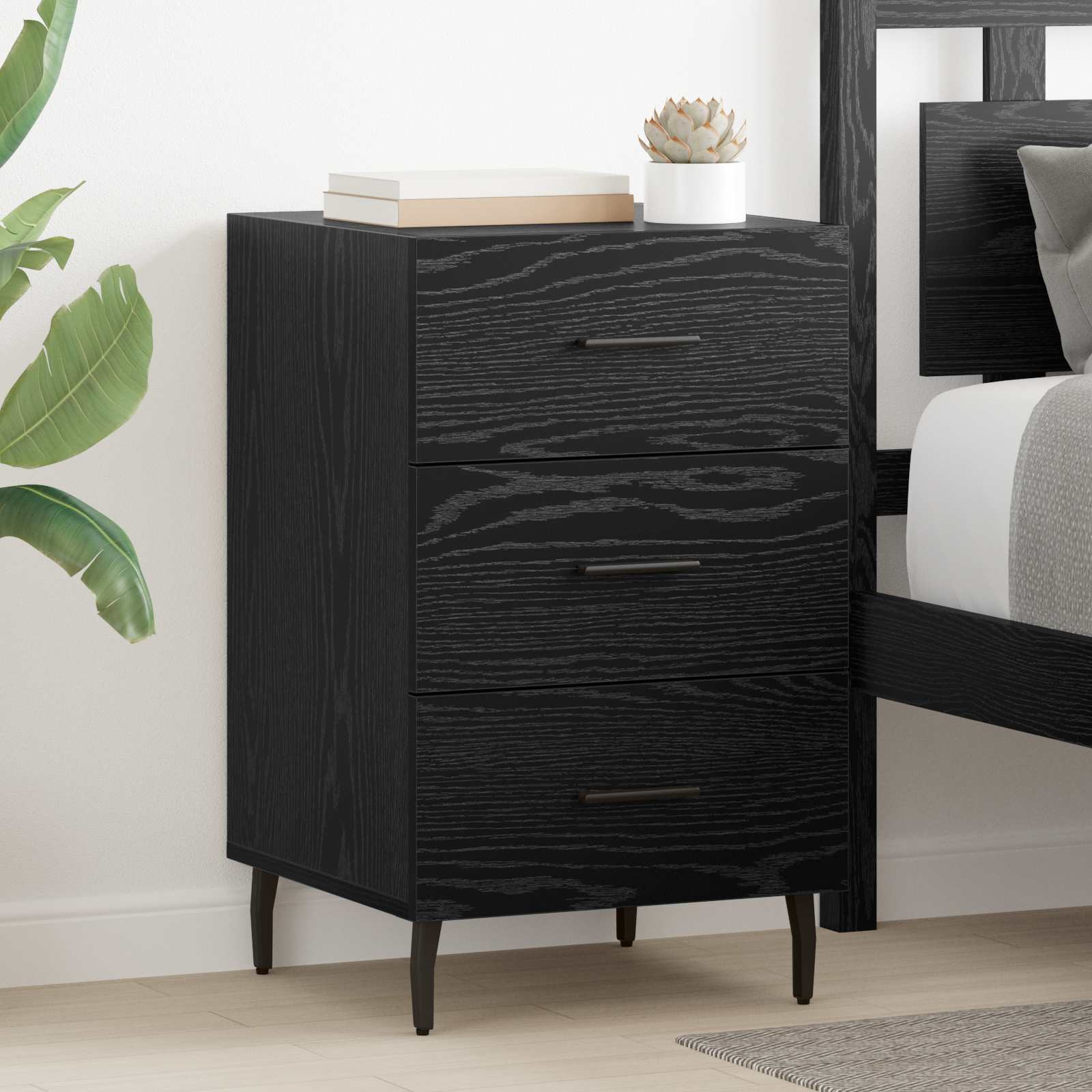 vidaXL Nachttisch Schwarz Eichen-Optik 40 x 40 x 66 cm Holzwerkstoff