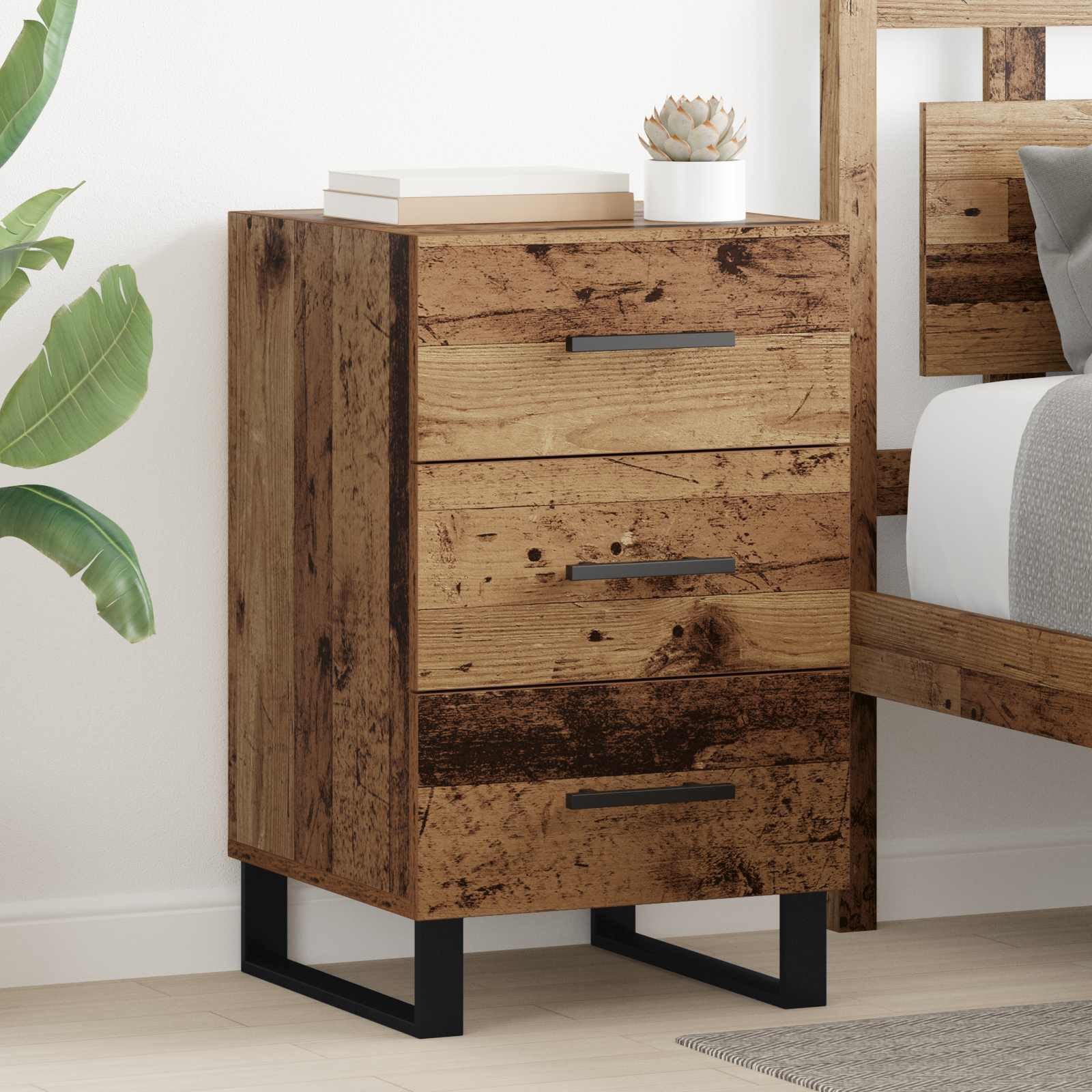 vidaXL Nachttisch mit Schubladen Altholz 40 x 40 x 66 cm Holzwerkstoff
