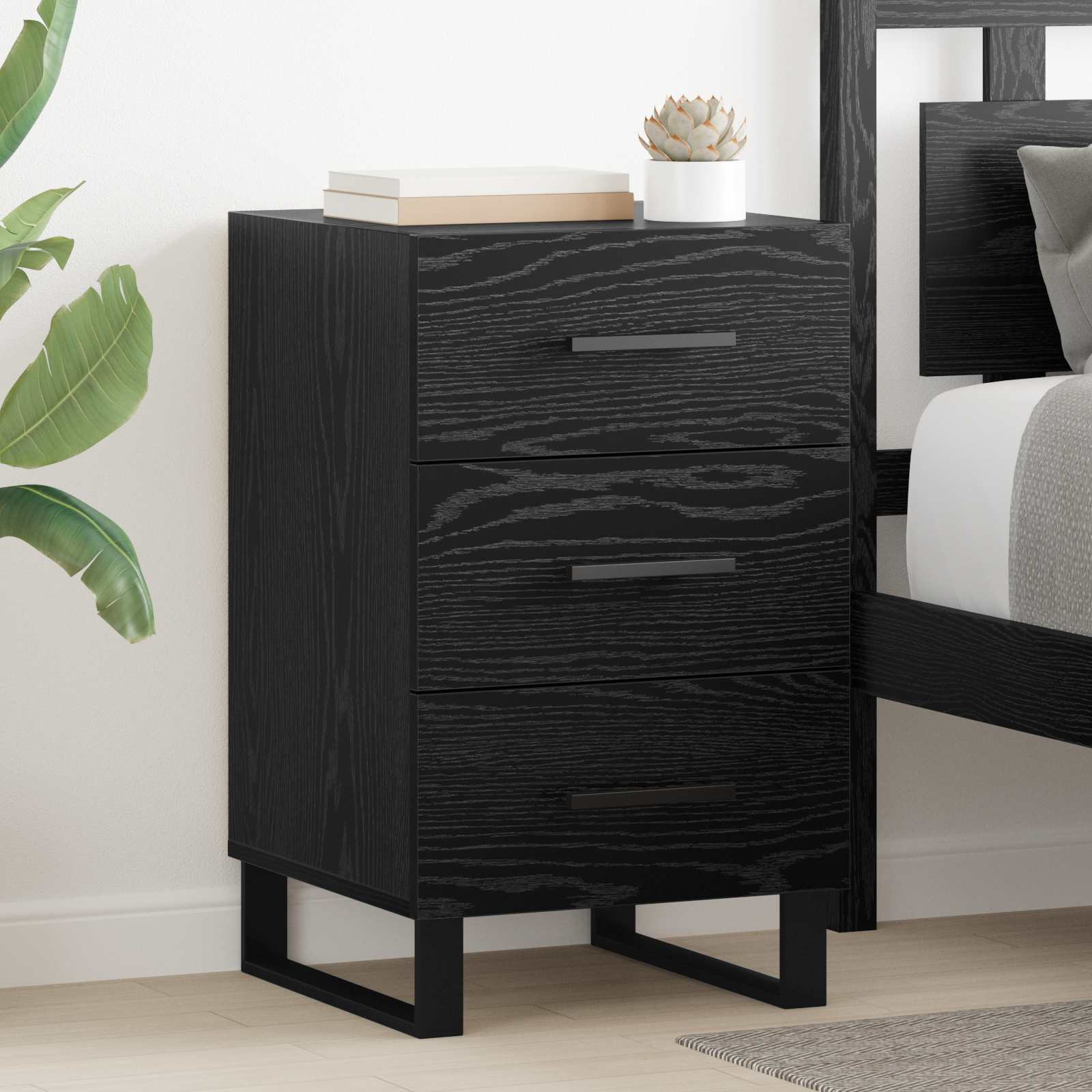 vidaXL Nachttisch Schwarz Eichen-Optik 40 x 40 x 66 cm Holzwerkstoff