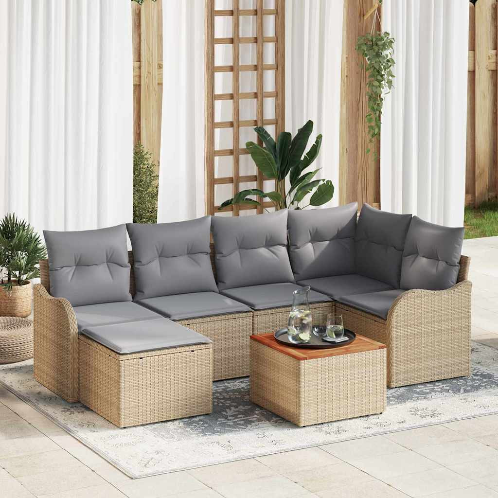 vidaXL Gartensofa-set mit Kissen 7 pcs Beige Poly-Rattan