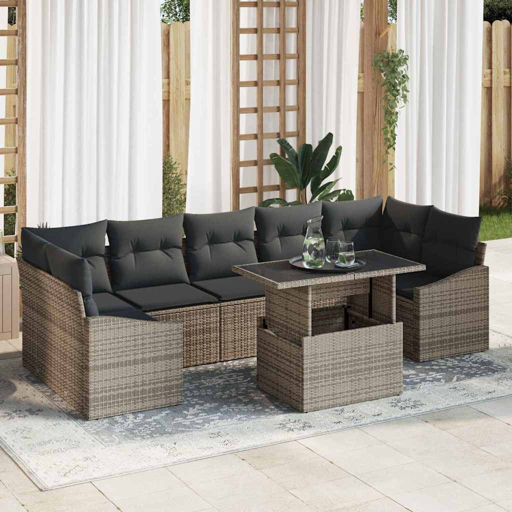 vidaXL Garten-Sofa-Set mit Kissen 8 pcs Grau Poly-Rattan