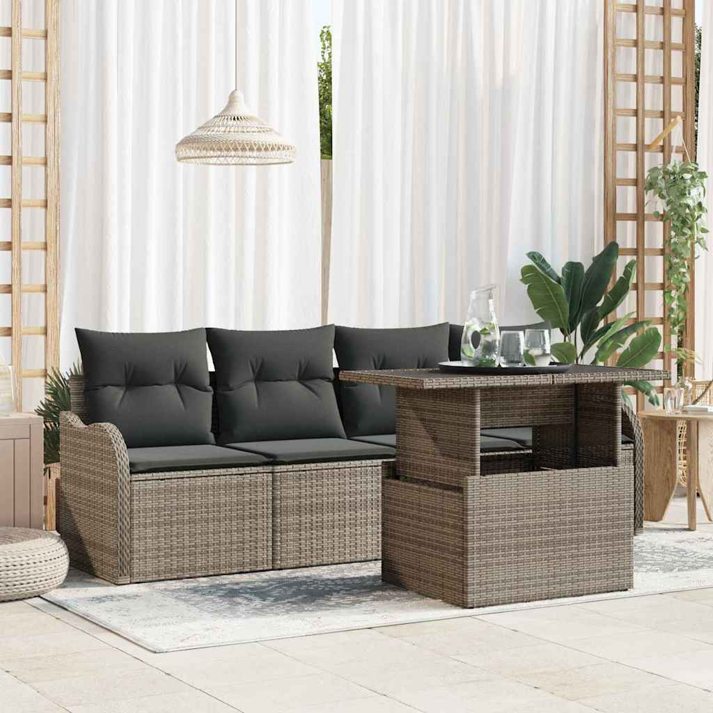 vidaXL Sofa Set mit Kissen 5 pcs Grau Poly-Rattan