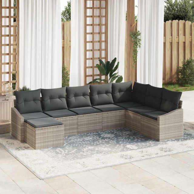 vidaXL Sofa Set mit Kissen 8 pcs Hellgrau Poly-Rattan