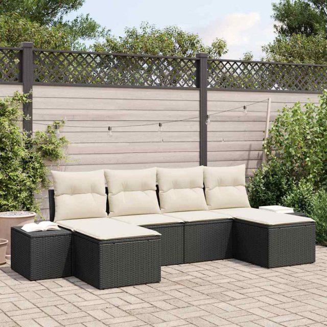 vidaXL Gartensofa-set mit Kissen 6 pcs Schwarz Poly-Rattan